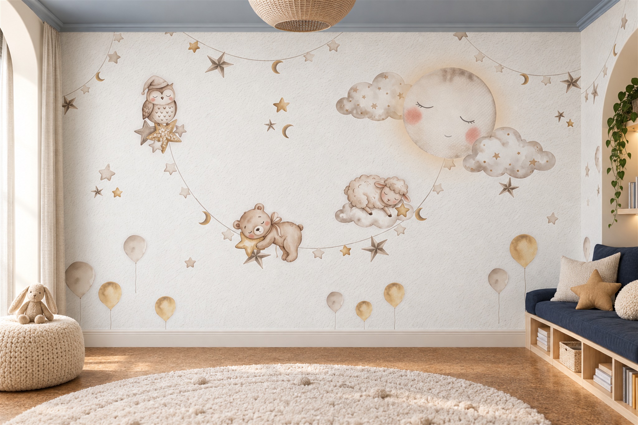 Ivory Pattern Decorative Textured Wallpaper Mural Home-office-wallpaper-murals, Shown In A Nursery, Peel-and-stick Finish