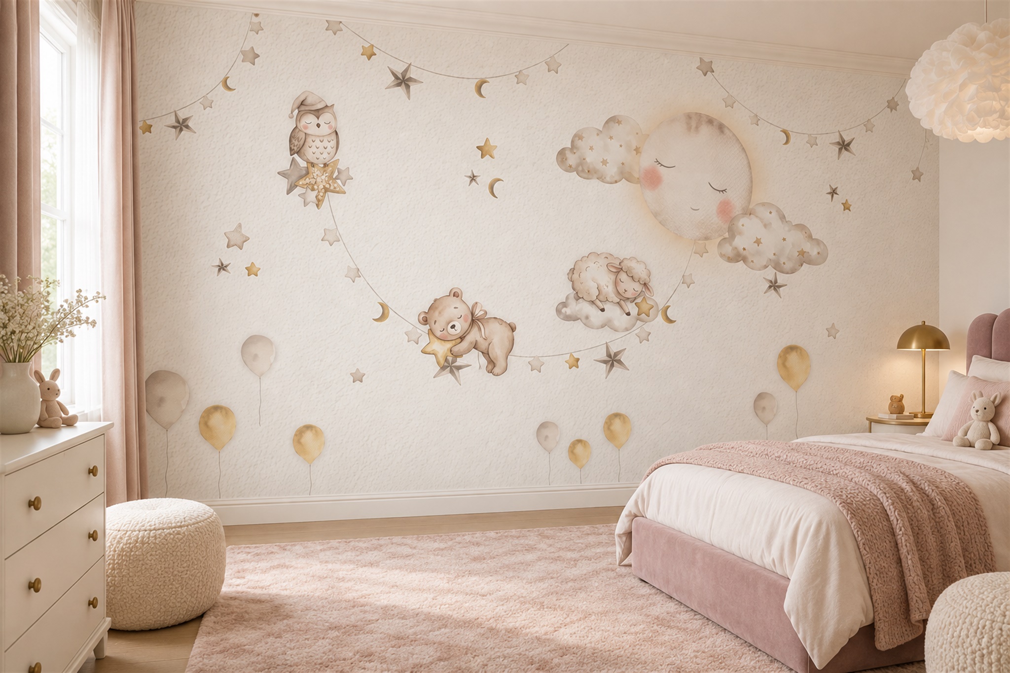 Ivory Pattern Decorative Textured Wallpaper Mural Home-office-wallpaper-murals, Shown In A Nursery, Peel-and-stick Finish