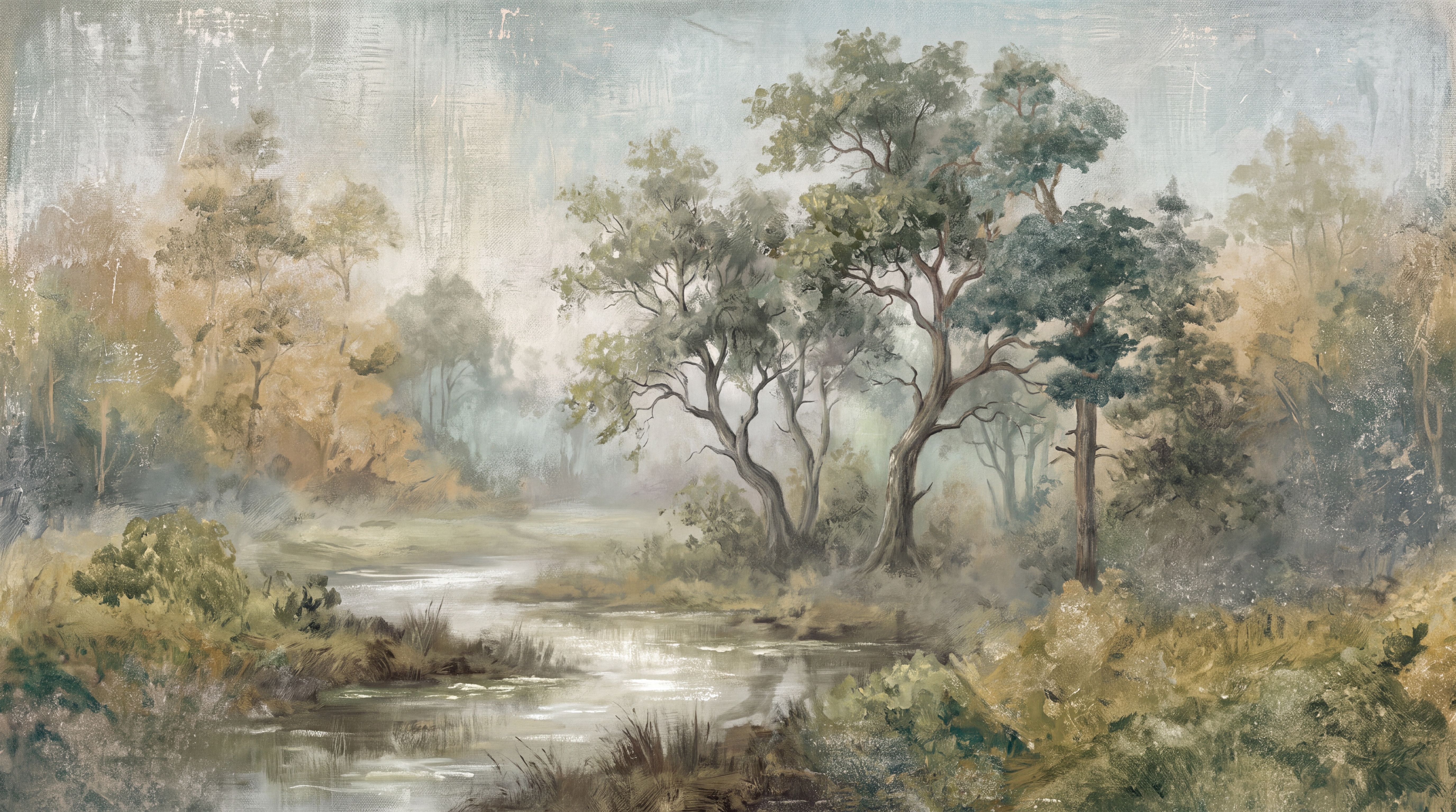 Sage River Scenic Layered Wallpaper Mural, Peel-and-stick Finish