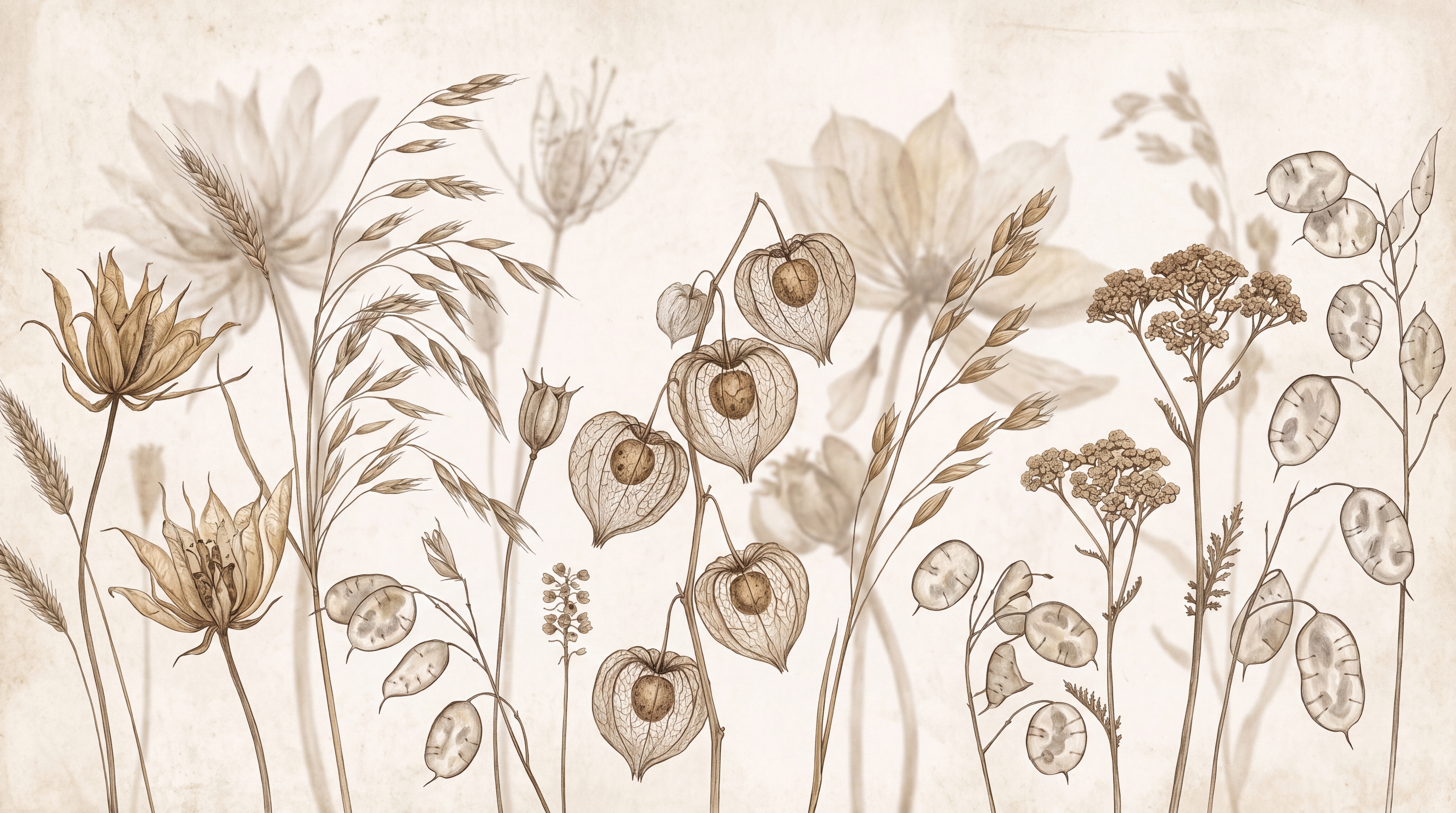 Beige Botanical Botanical Wallpaper Mural, Peel-and-stick Finish