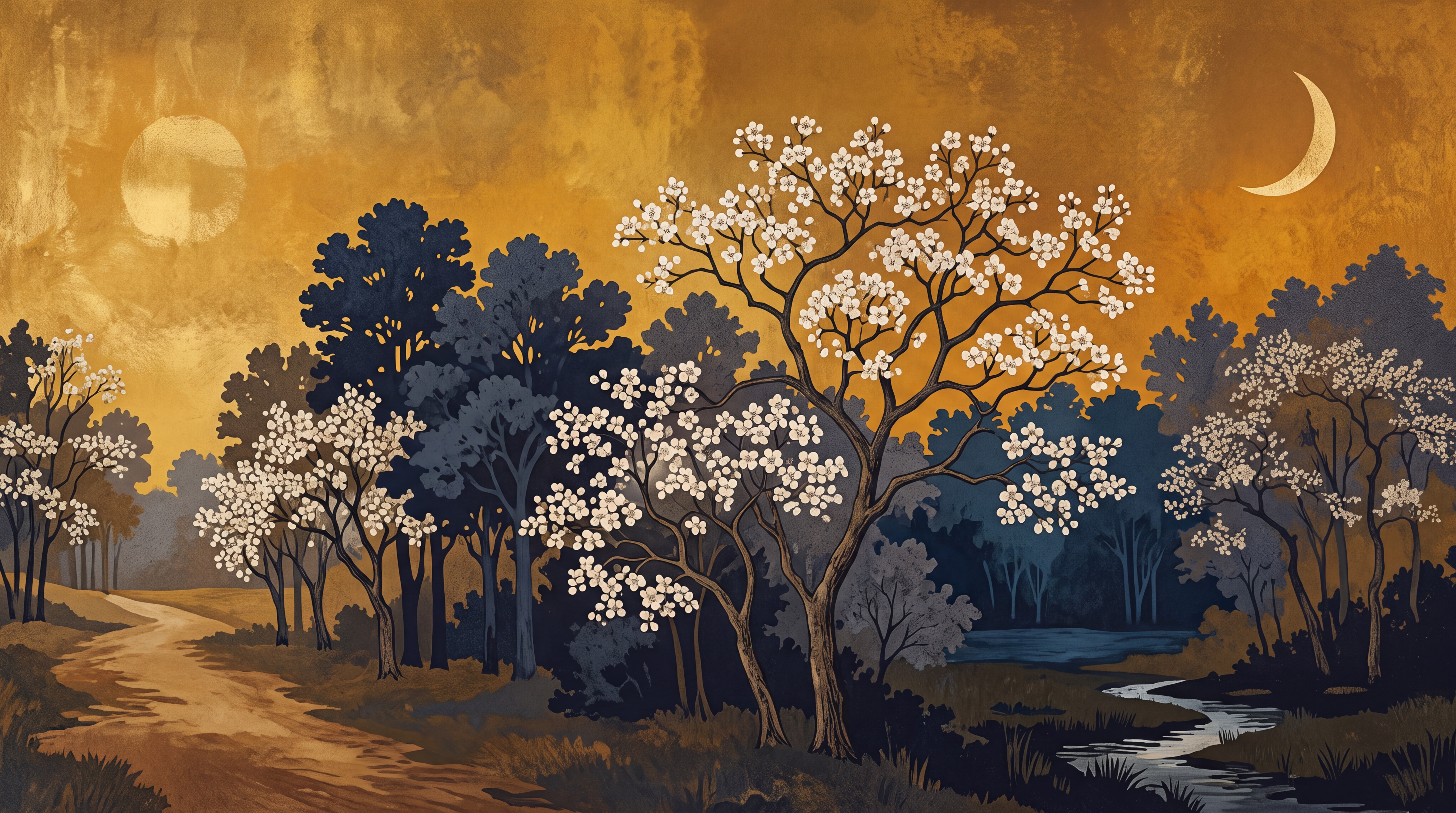 Gold Scenic Scenic Decorative Wallpaper Mural, Peel-and-stick Finish