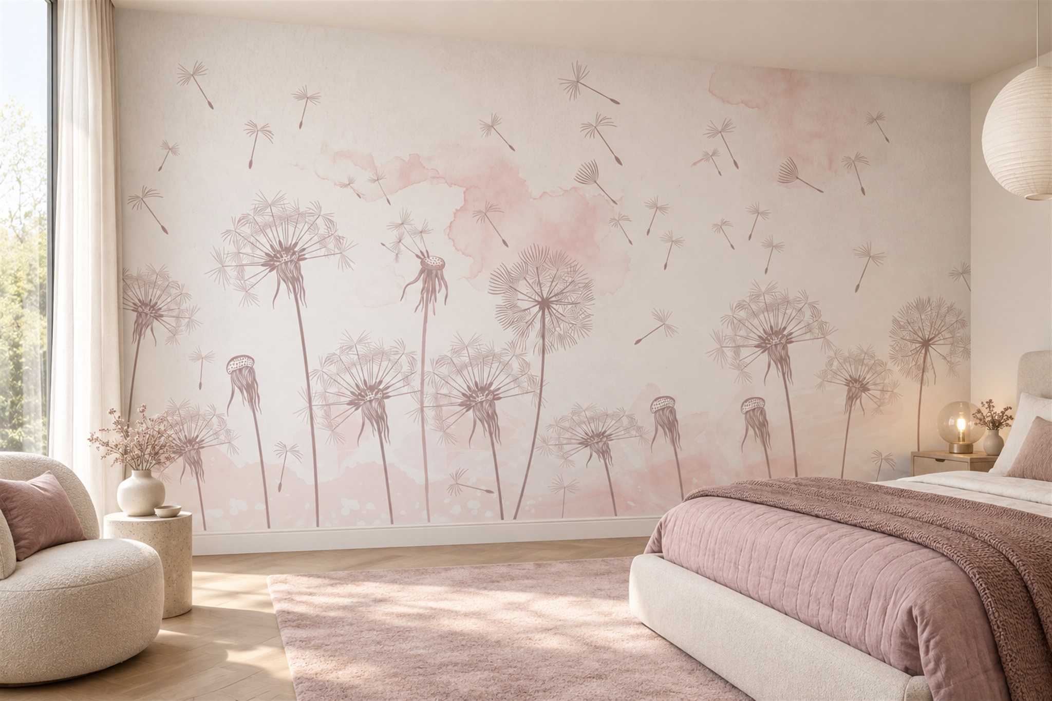 Pink Pattern Decorative Wallpaper Mural Layered Forms Wallpaper Mural Bedroom-wallpaper-murals, Peel-and-stick Finish