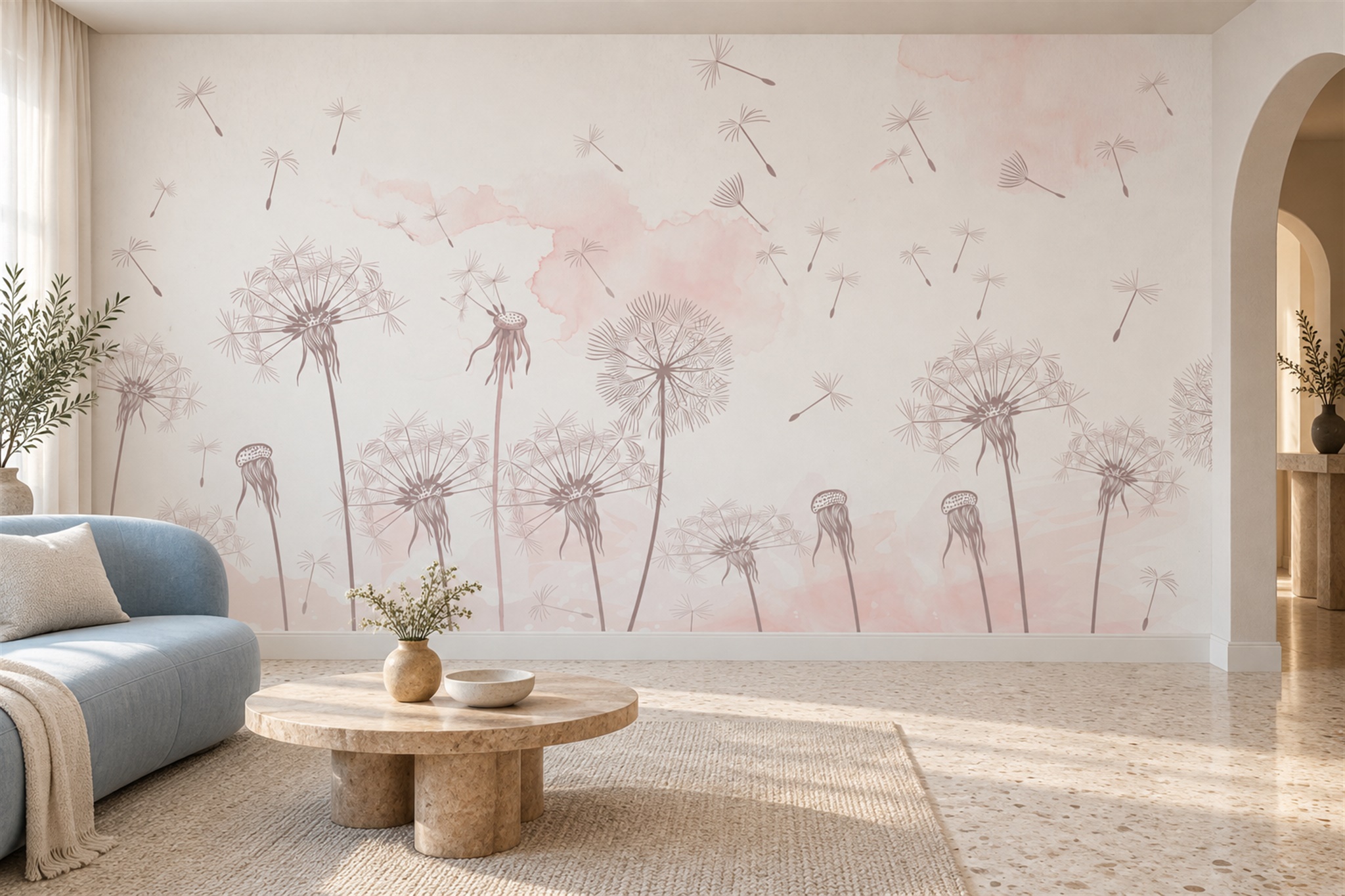 Pink Pattern Decorative Wallpaper Mural Layered Forms Wallpaper Mural Accent-wall-wallpaper-murals, Peel-and-stick Finish