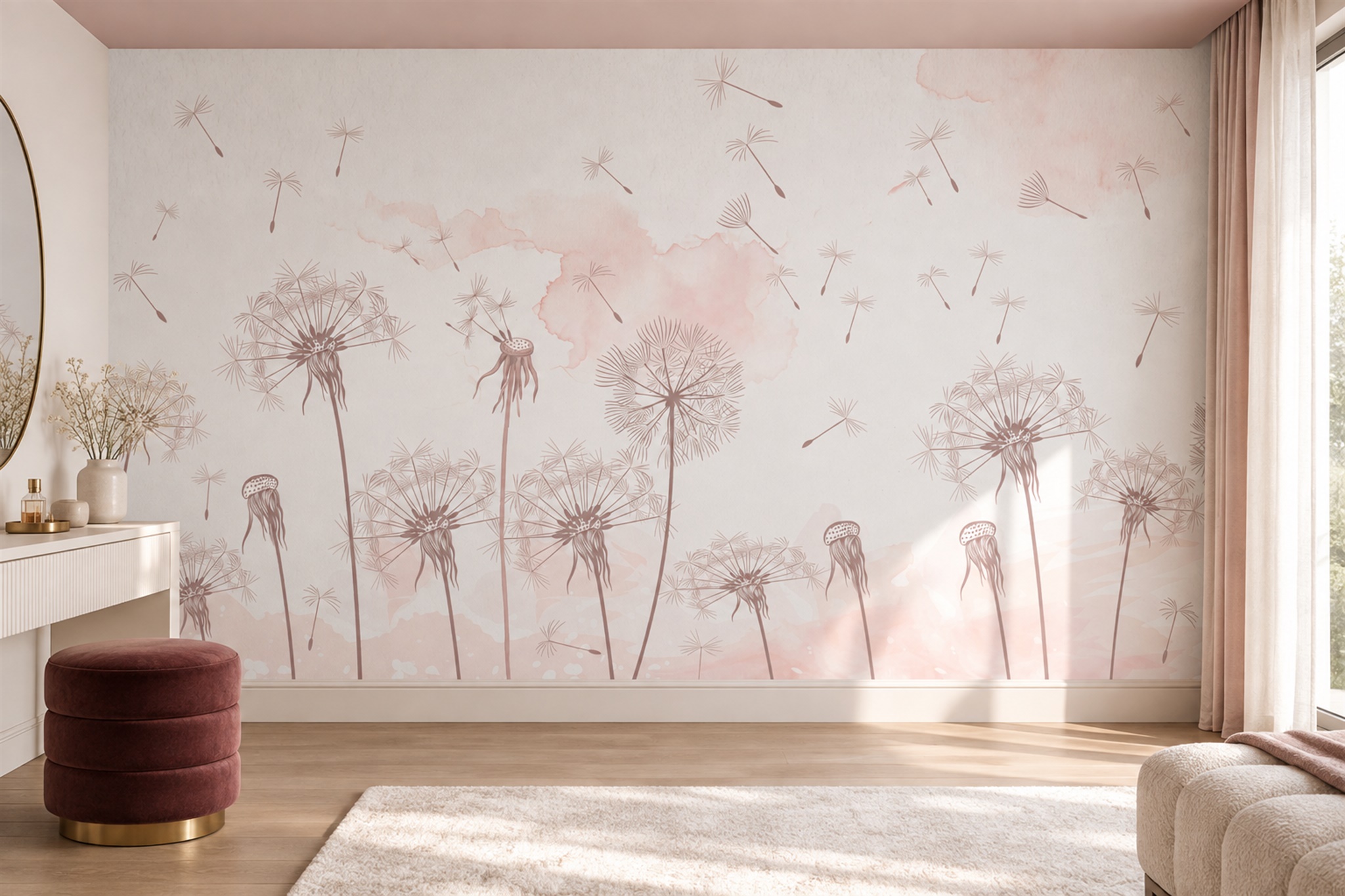 Pink Pattern Decorative Wallpaper Mural Layered Forms Wallpaper Mural Accent-wall-wallpaper-murals, Peel-and-stick Finish