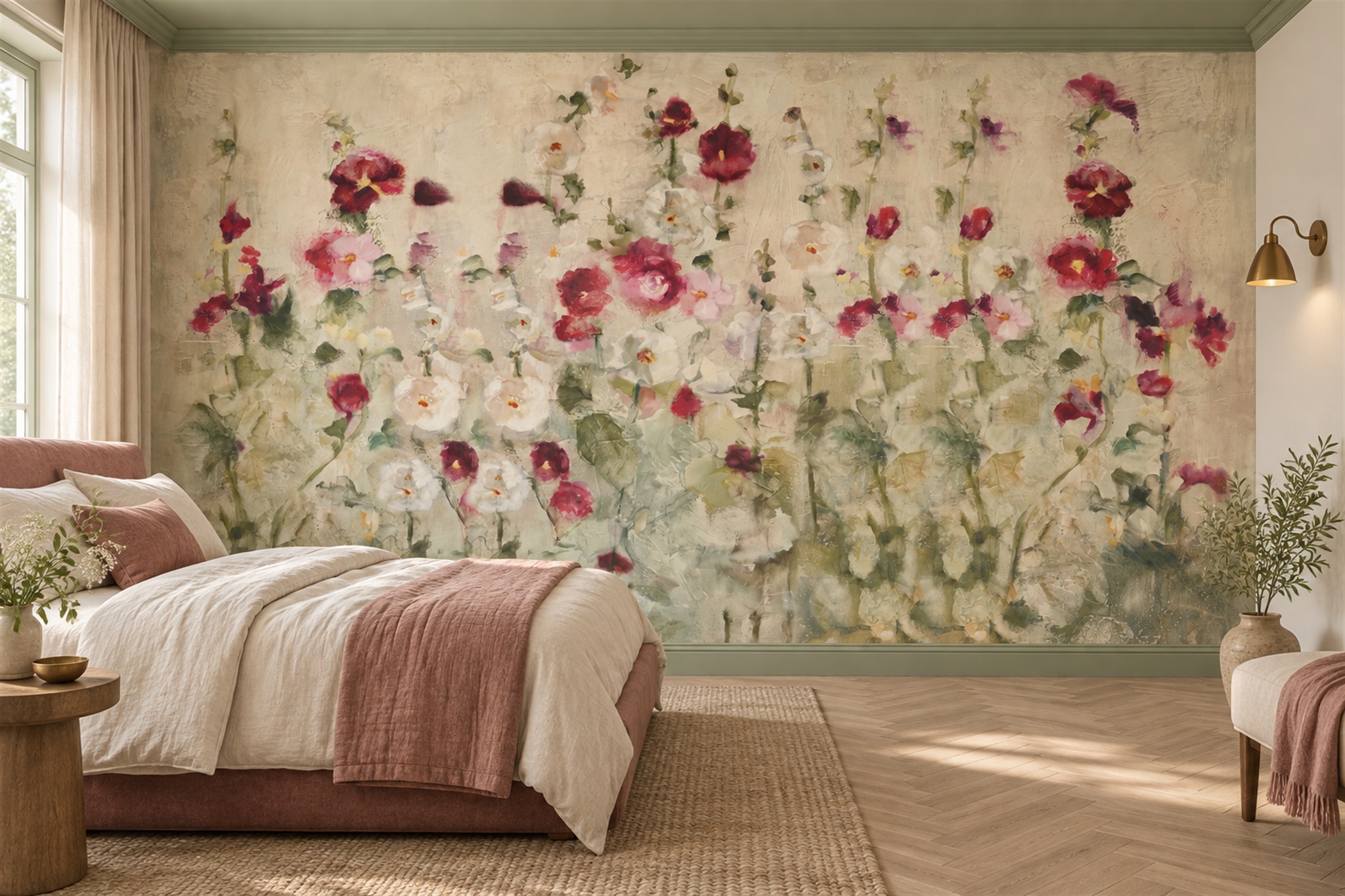 Pink Pattern Decorative Wallpaper Mural Layered Composition Wallpaper Bedroom-wallpaper-murals, Peel-and-stick Finish