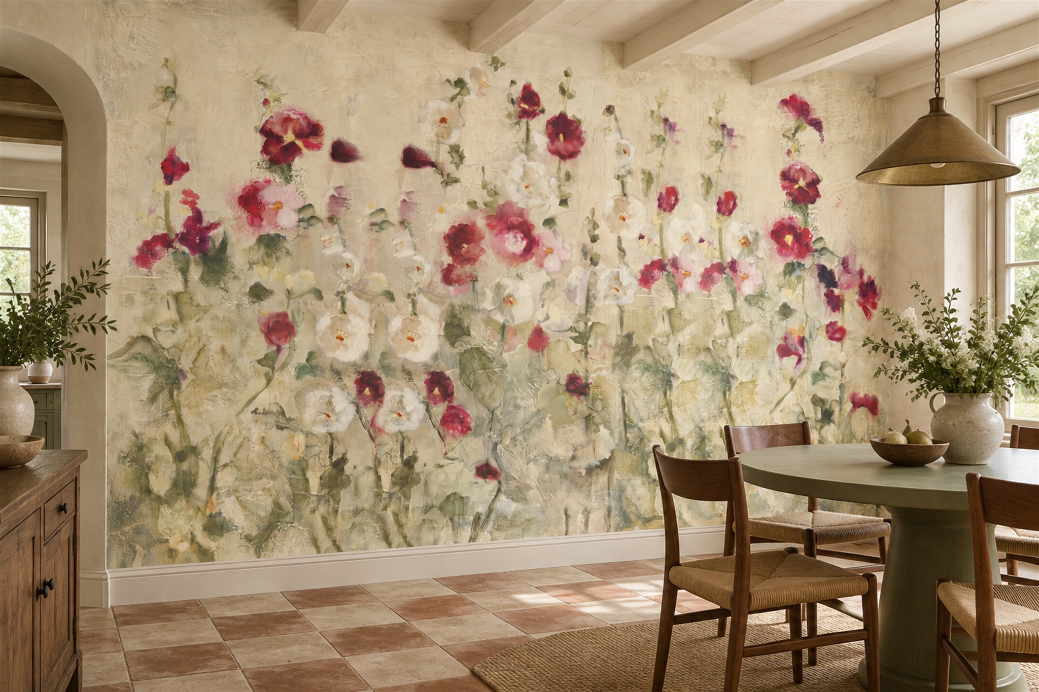 Pink Pattern Decorative Wallpaper Mural Layered Composition Wallpaper Feature-wall-wallpaper-murals, Peel-and-stick Finish