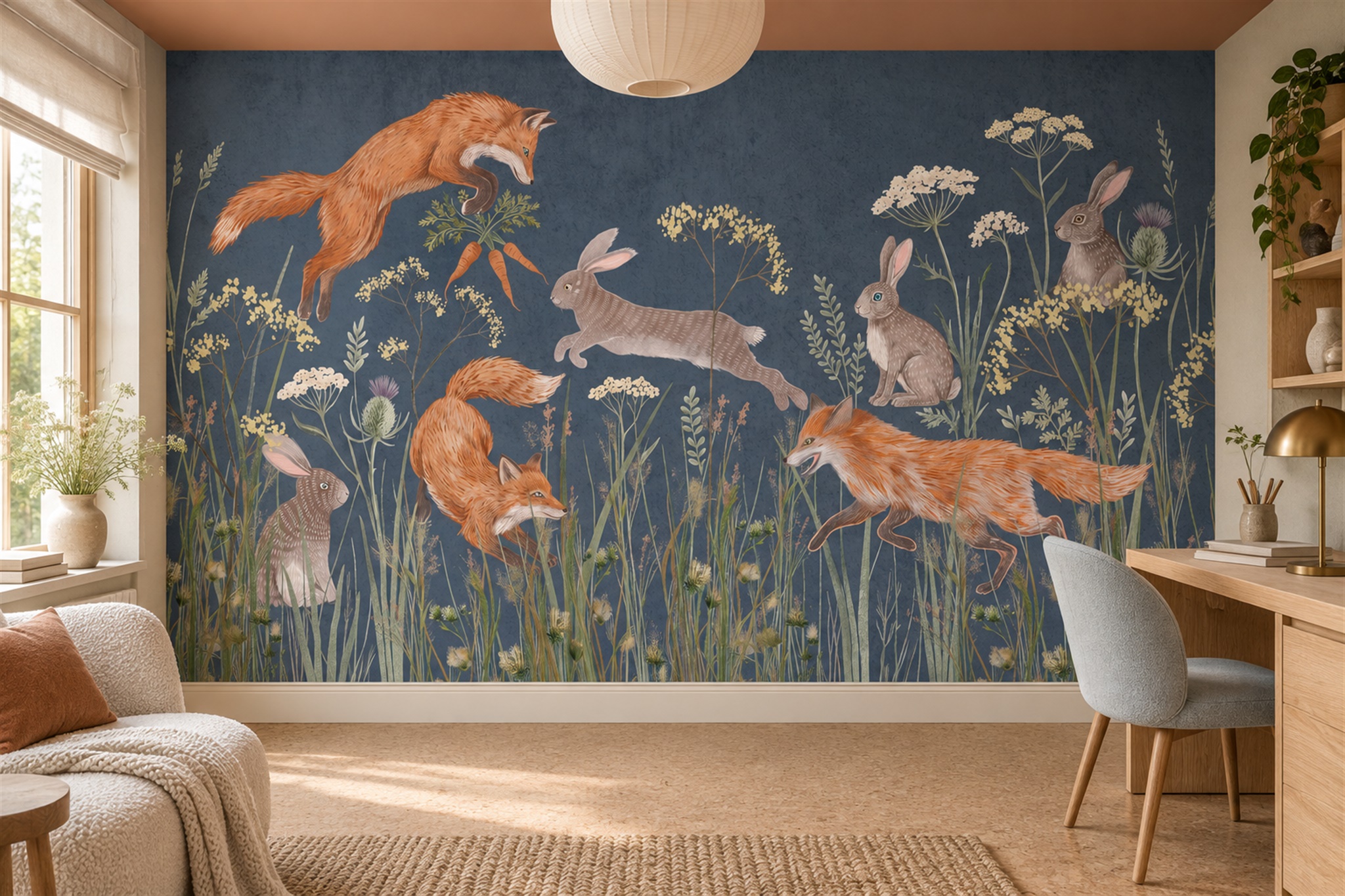 Grey Pattern Decorative Wallpaper Mural Layered Rhythm Wallpaper Mural Home-office-wallpaper-murals, Shown In A Home Office, Peel-and-stick Finish