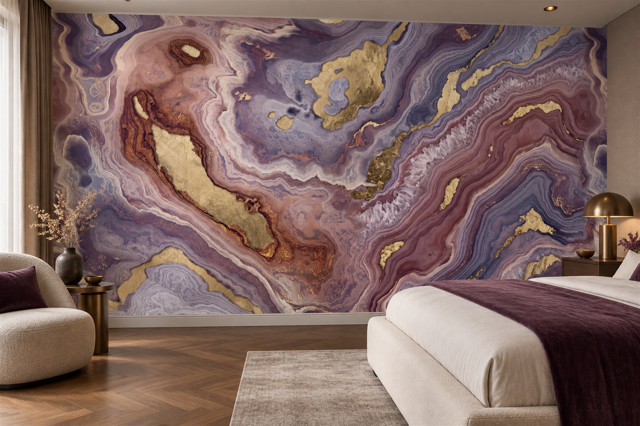 Purple Agate Decorative Wallpaper Mural Bedroom-wallpaper-murals, Peel-and-stick Finish