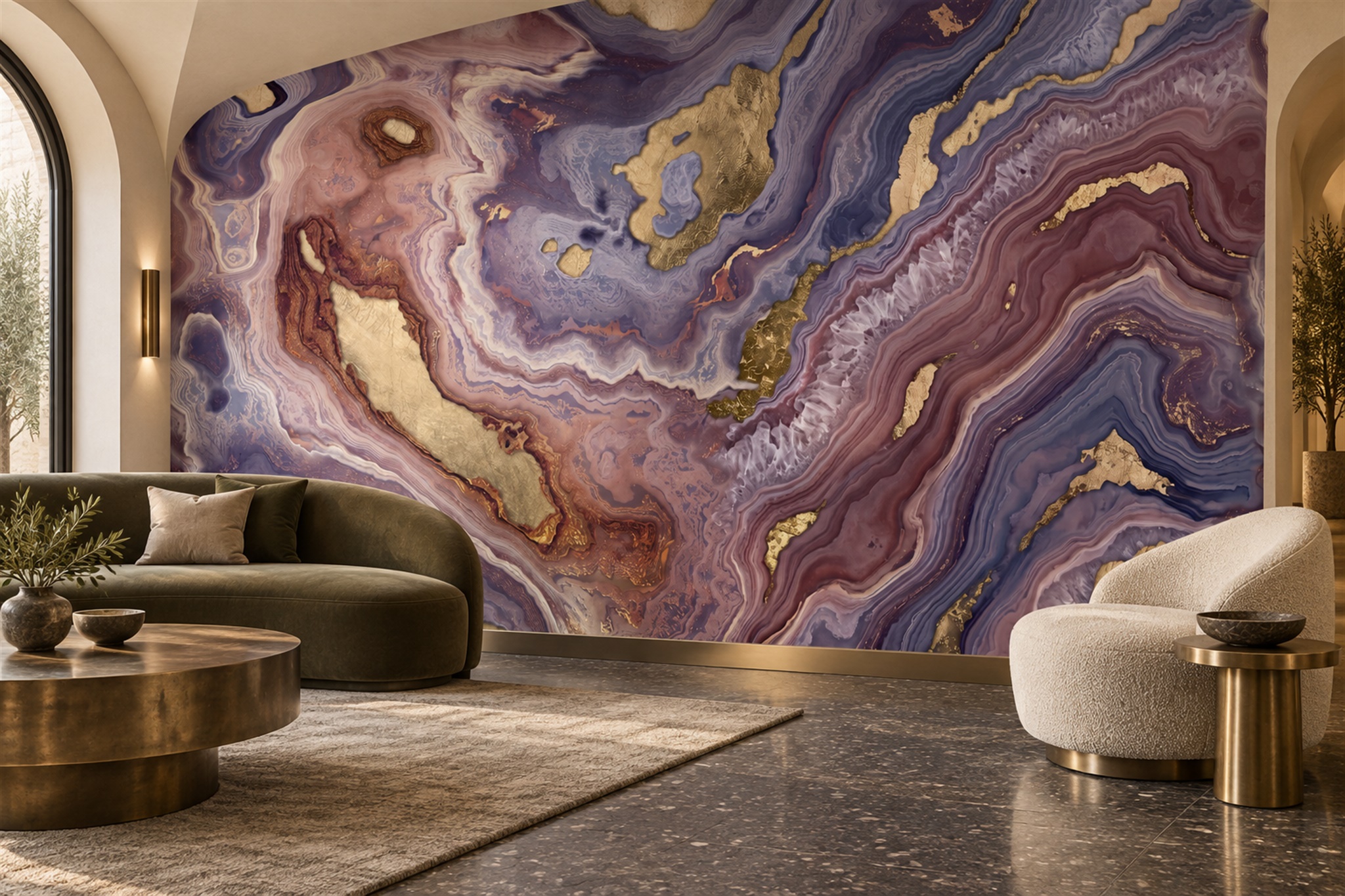 Purple Agate Decorative Wallpaper Mural Accent-wall-wallpaper-murals, Peel-and-stick Finish