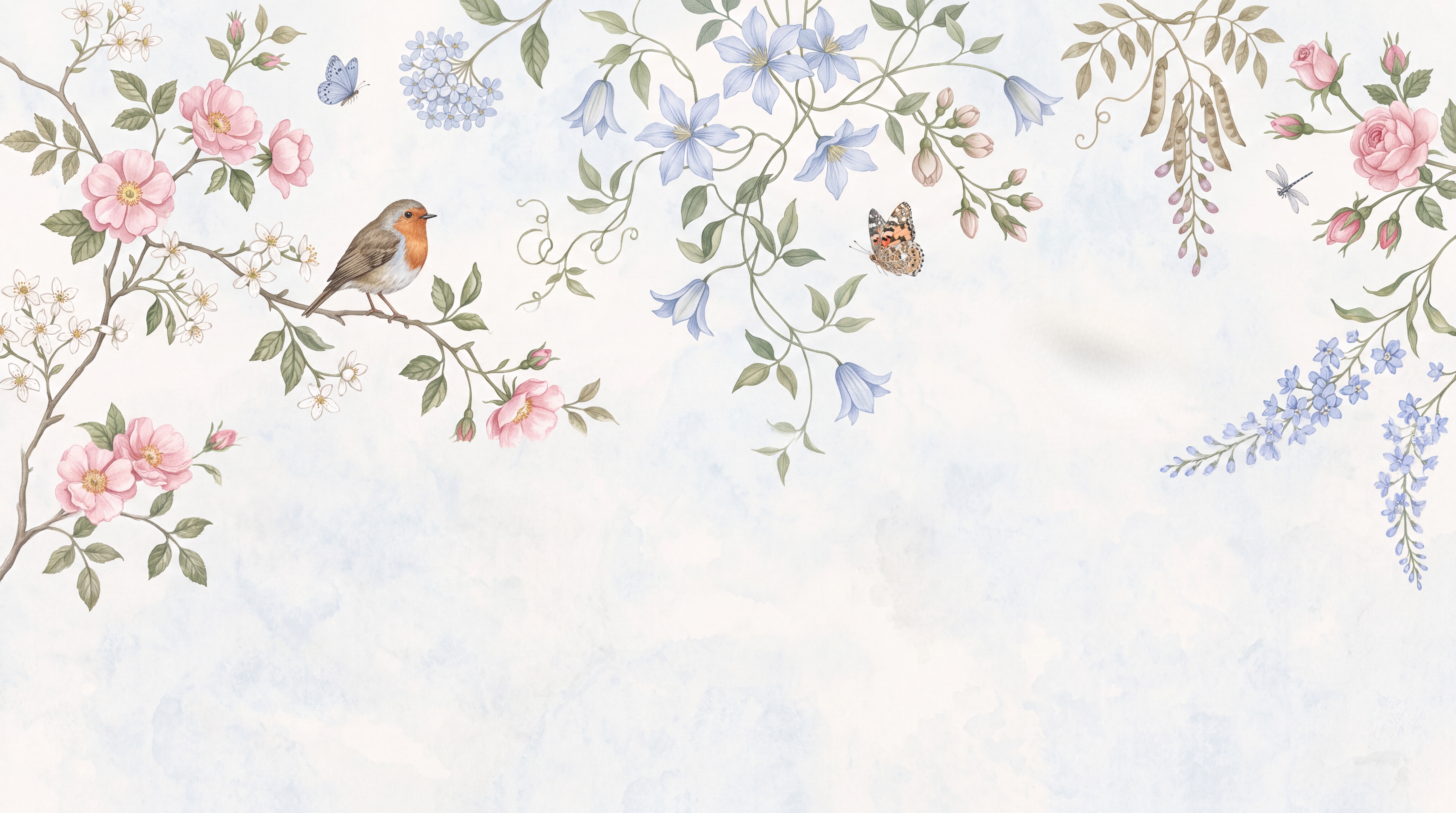 Pink Blossom Botanical Decorative Wallpaper Mural, Peel-and-stick Finish