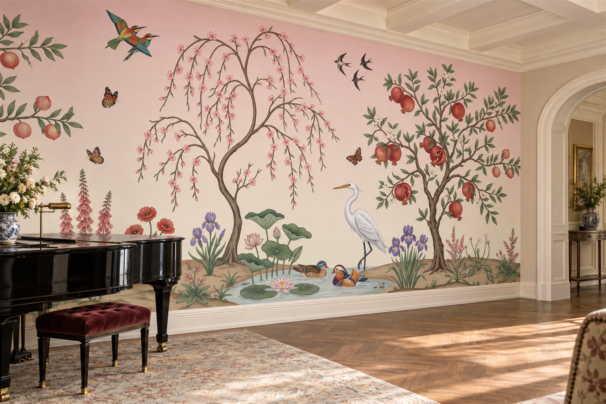Pink Pattern Decorative Wallpaper Mural Layered Marks Wallpaper Mural, Peel-and-stick Finish