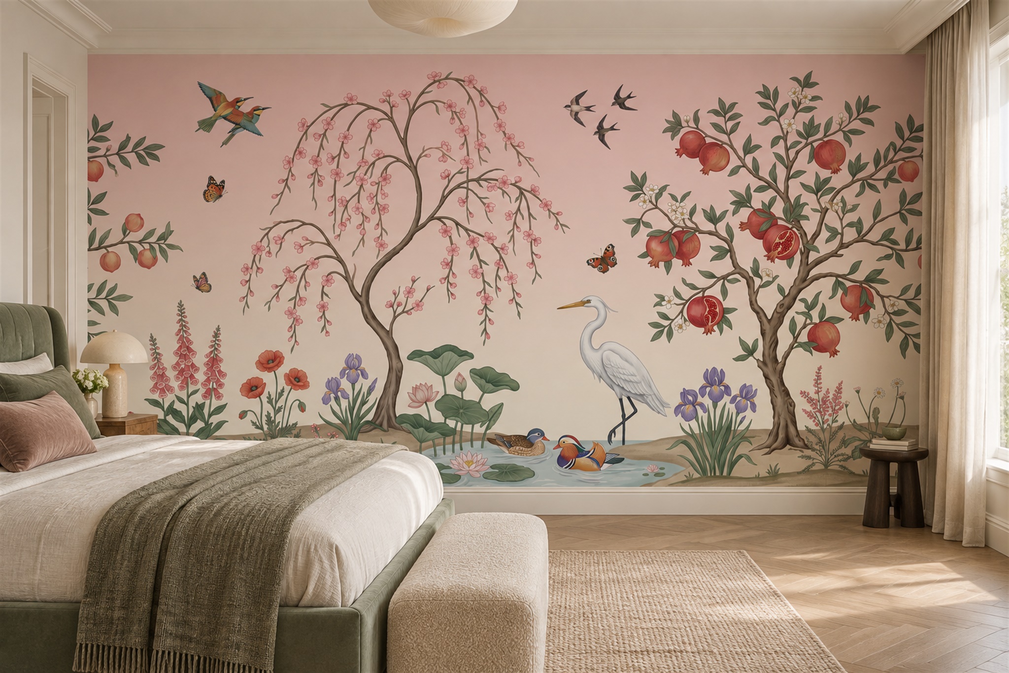 Pink Pattern Decorative Wallpaper Mural Layered Marks Wallpaper Mural Bedroom-wallpaper-murals, Peel-and-stick Finish