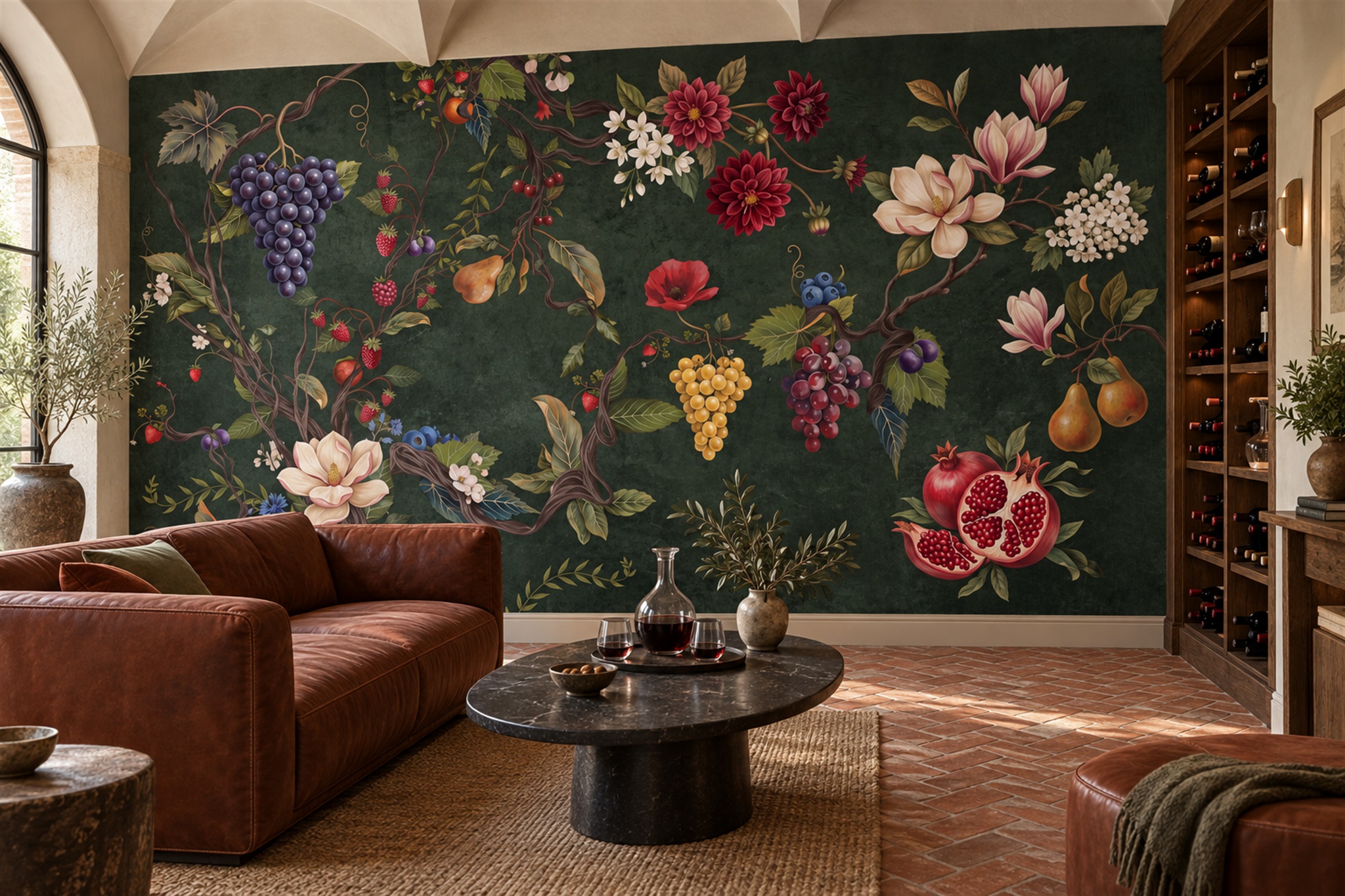 Green Pattern Decorative Wallpaper Mural Layered Forms Wallpaper Mural Living-room-wallpaper-murals, Peel-and-stick Finish