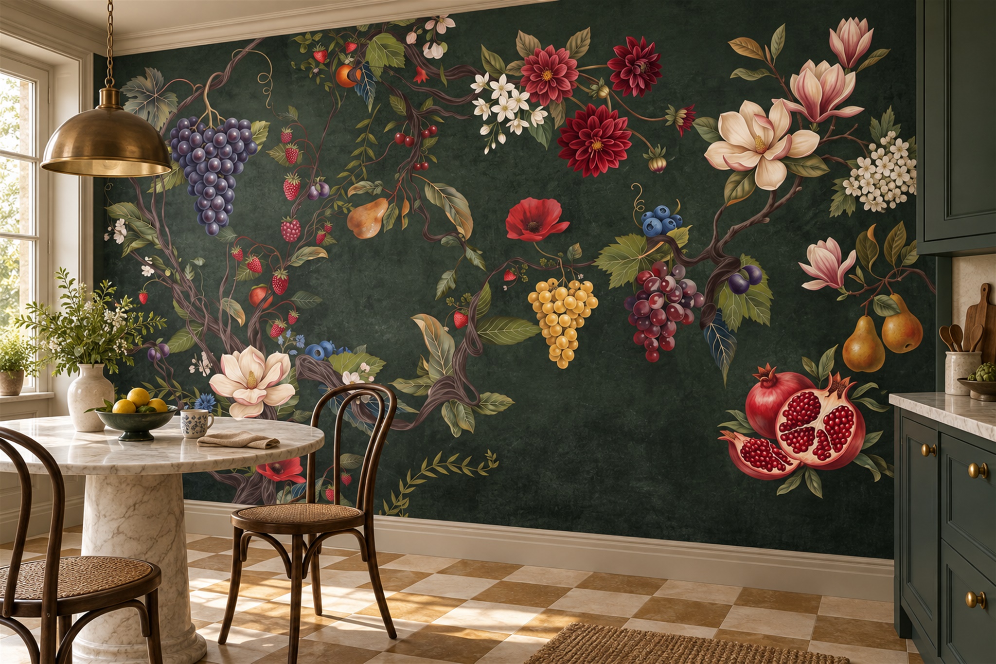 Green Pattern Decorative Wallpaper Mural Layered Forms Wallpaper Mural Living-room-wallpaper-murals, Peel-and-stick Finish