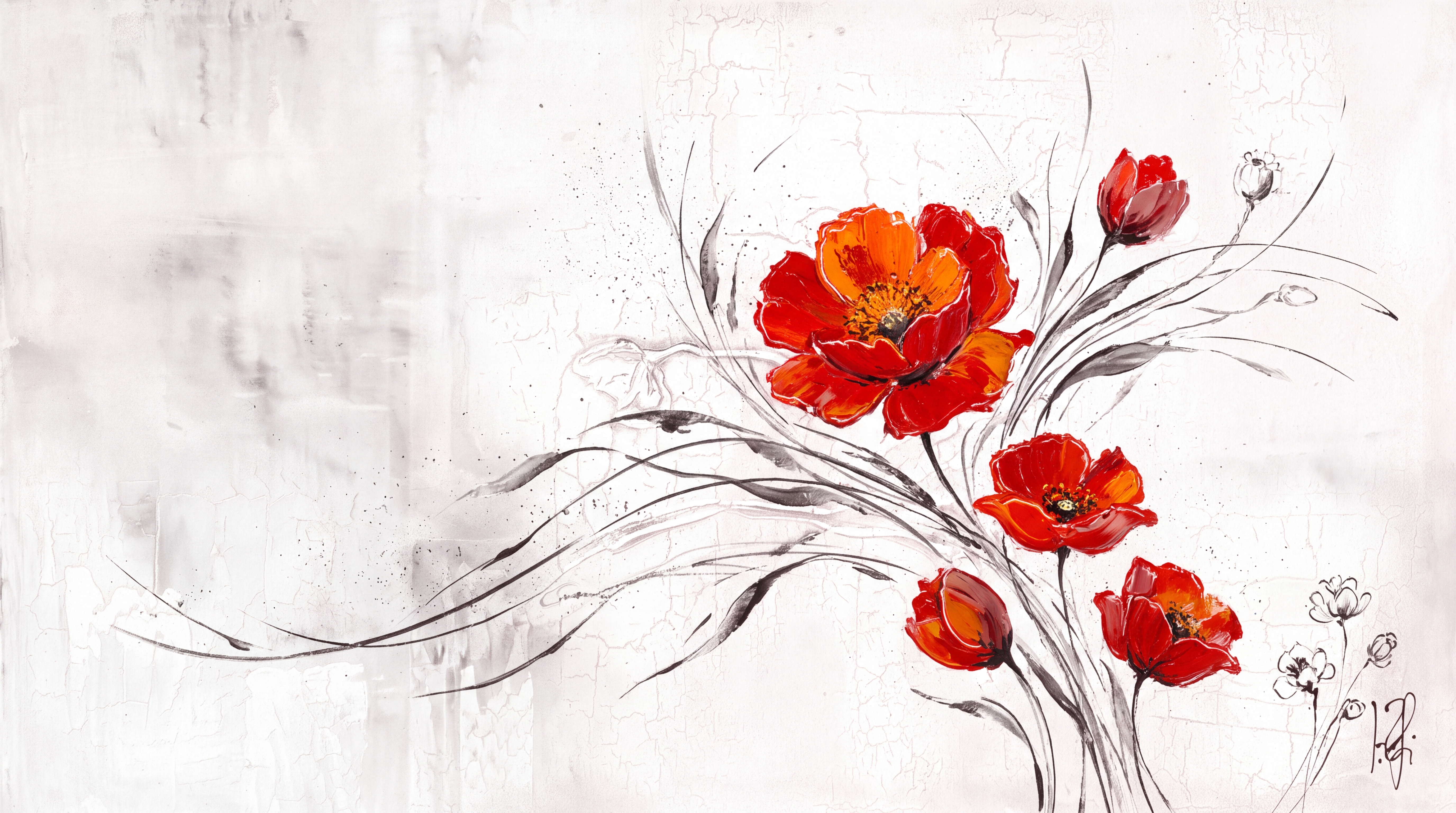 Red Pattern Decorative Painterly Wallpaper Mural, Peel-and-stick Finish