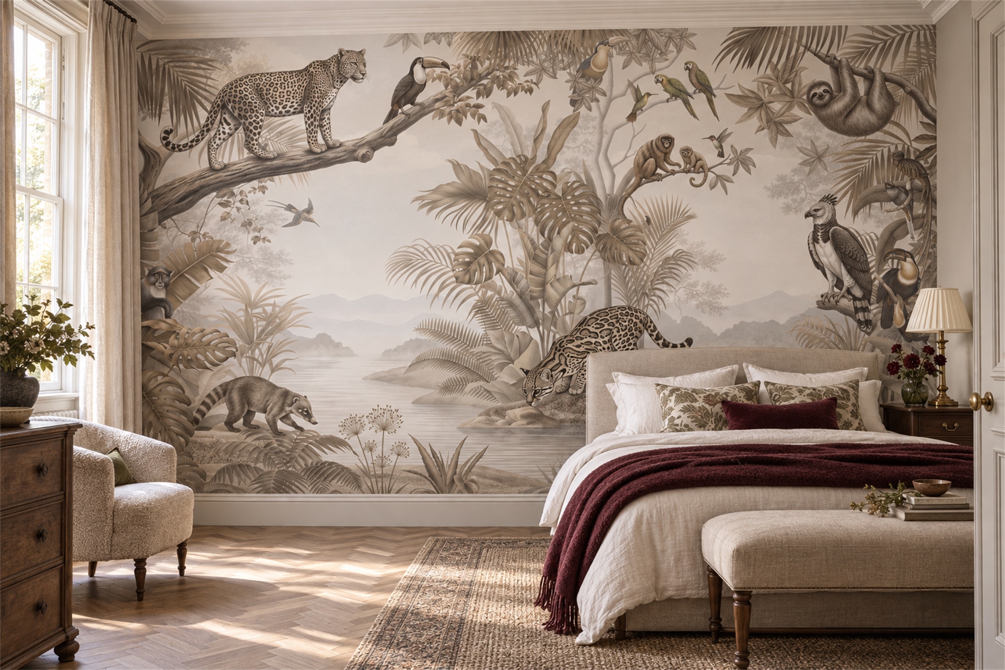 Taupe Safari Scenic Wallpaper Mural Bedroom-wallpaper-murals, Peel-and-stick Finish