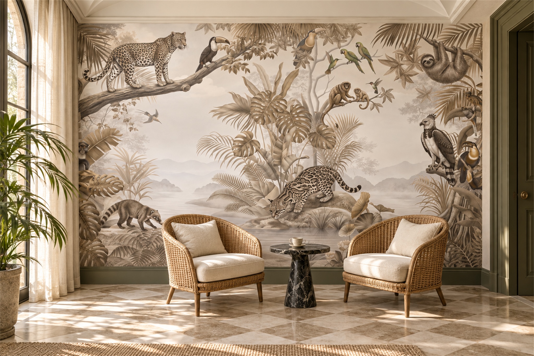 Taupe Safari Scenic Wallpaper Mural Accent-wall-wallpaper-murals, Peel-and-stick Finish