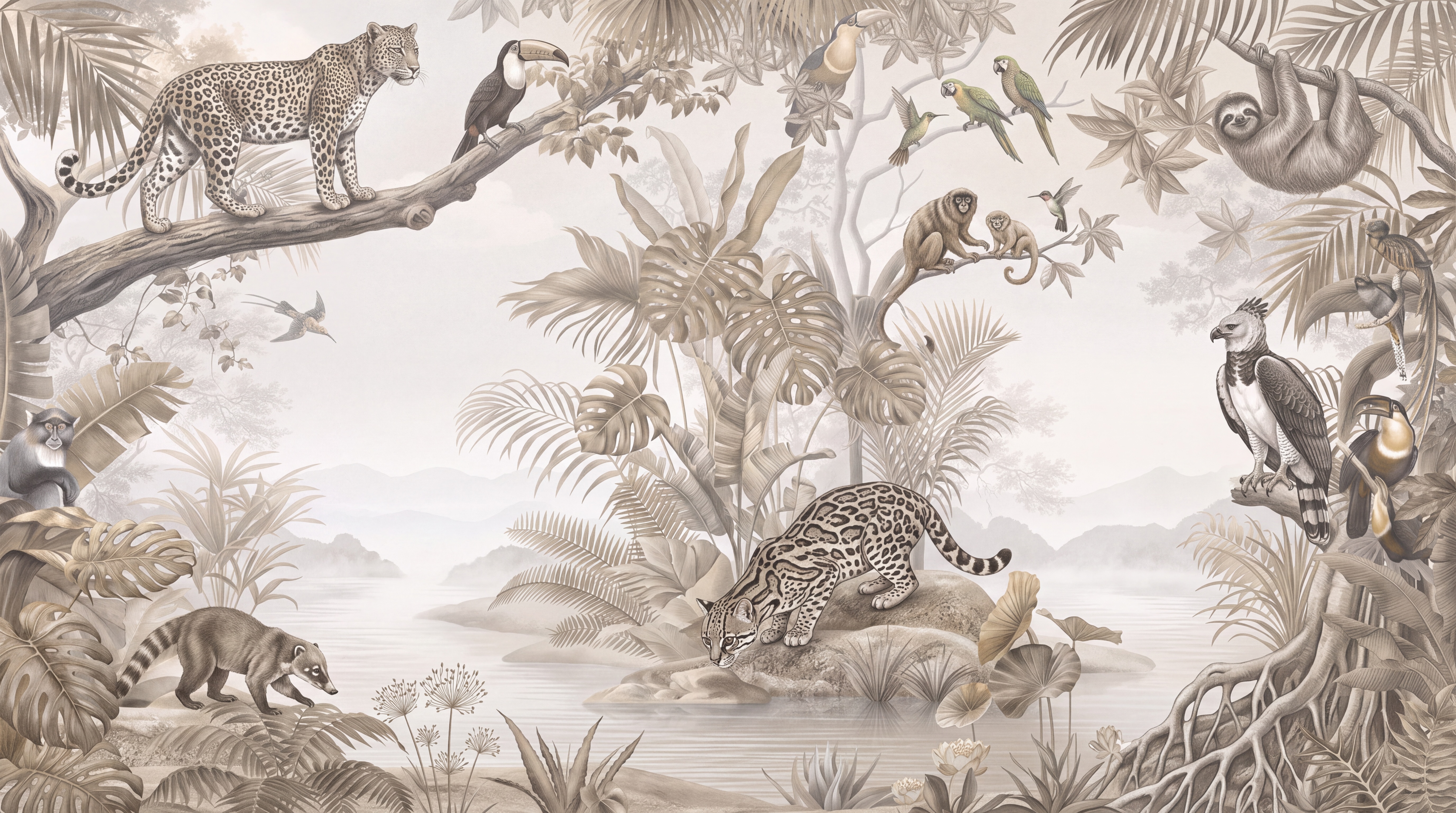 Taupe Safari Scenic Wallpaper Mural Home-office-wallpaper-murals, Peel-and-stick Finish