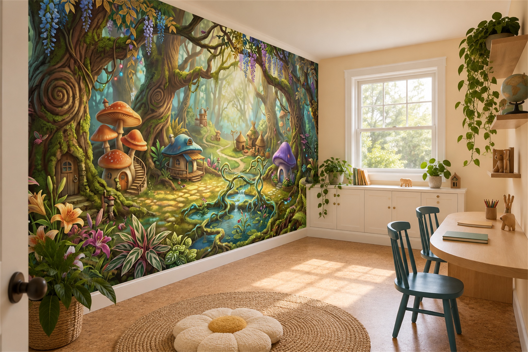Green Pattern Decorative Wallpaper Mural Layered Marks Wallpaper Mural Accent-wall-wallpaper-murals, Peel-and-stick Finish