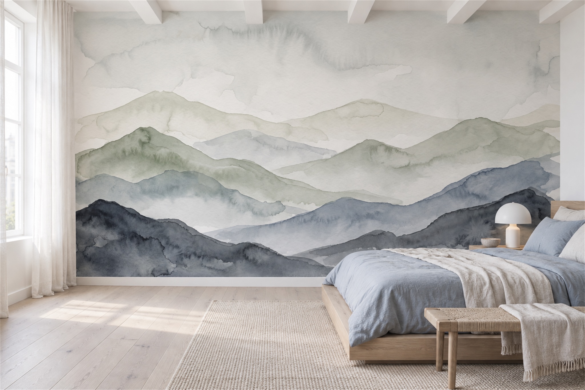 Grey Mountain Scenic Organic Wallpaper Mural Bedroom-wallpaper-murals, Peel-and-stick Finish