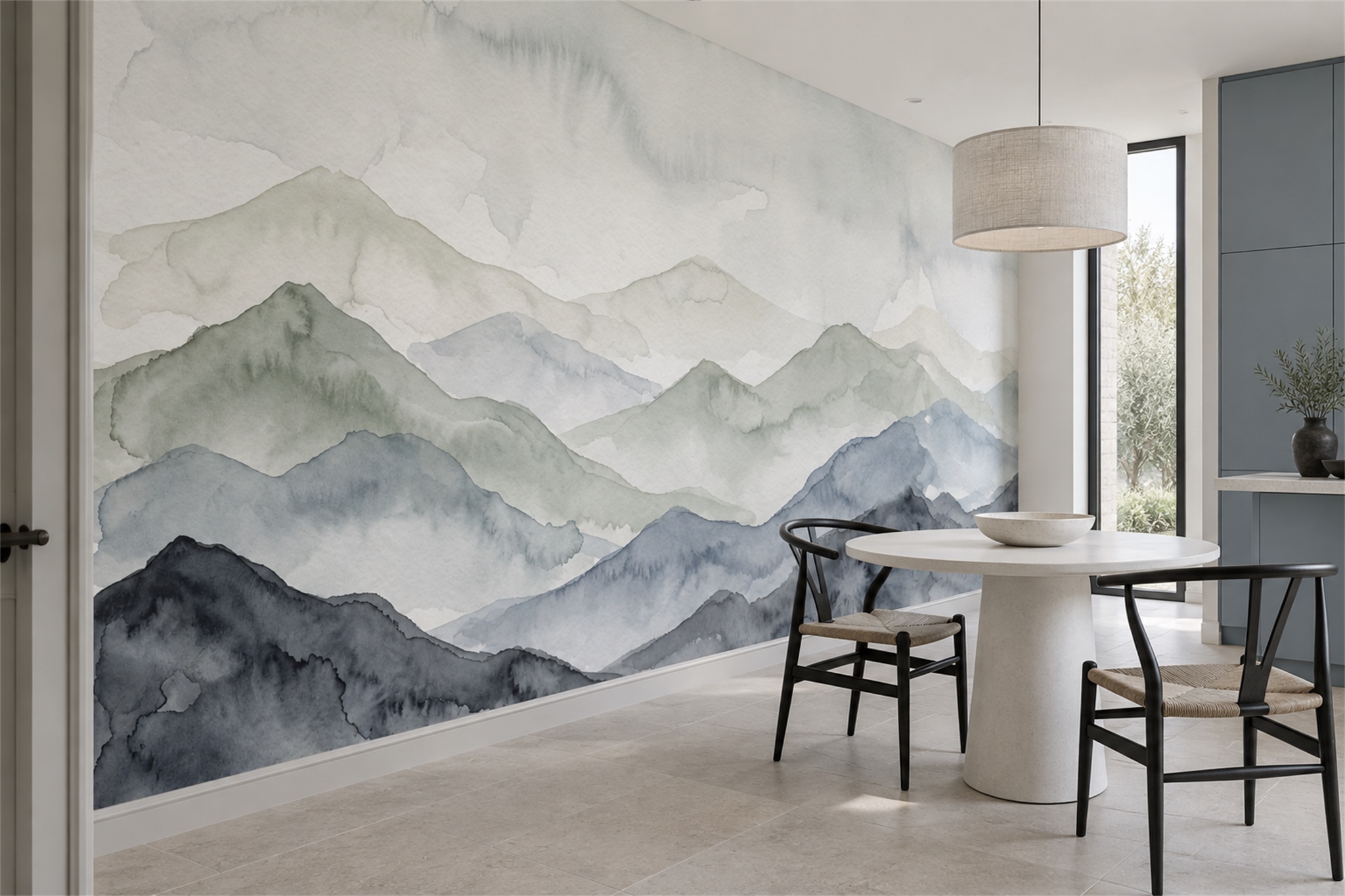 Grey Mountain Scenic Organic Wallpaper Mural Bathroom-wallpaper-murals, Peel-and-stick Finish