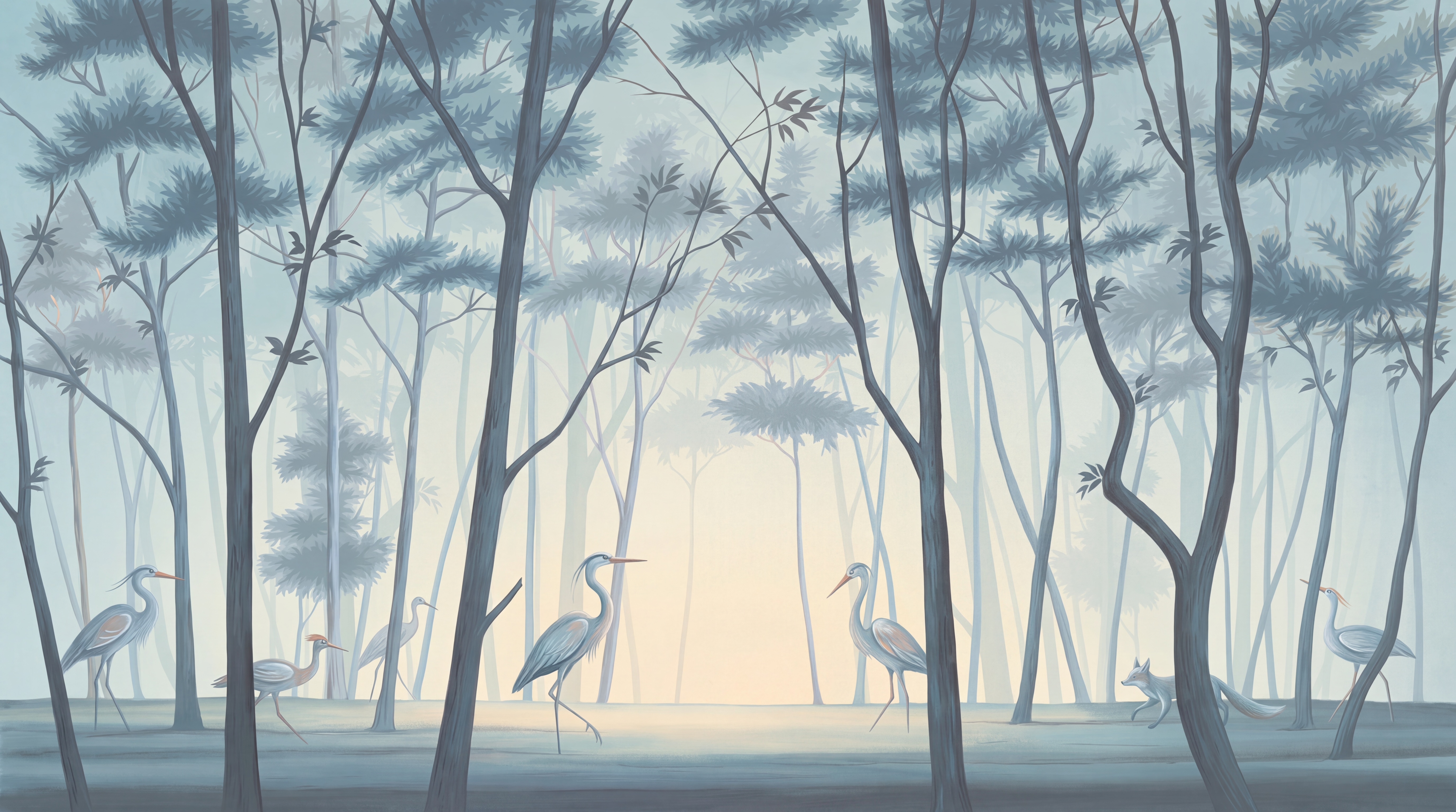 Blue Forest Scenic Layered Wallpaper Mural, Peel-and-stick Finish