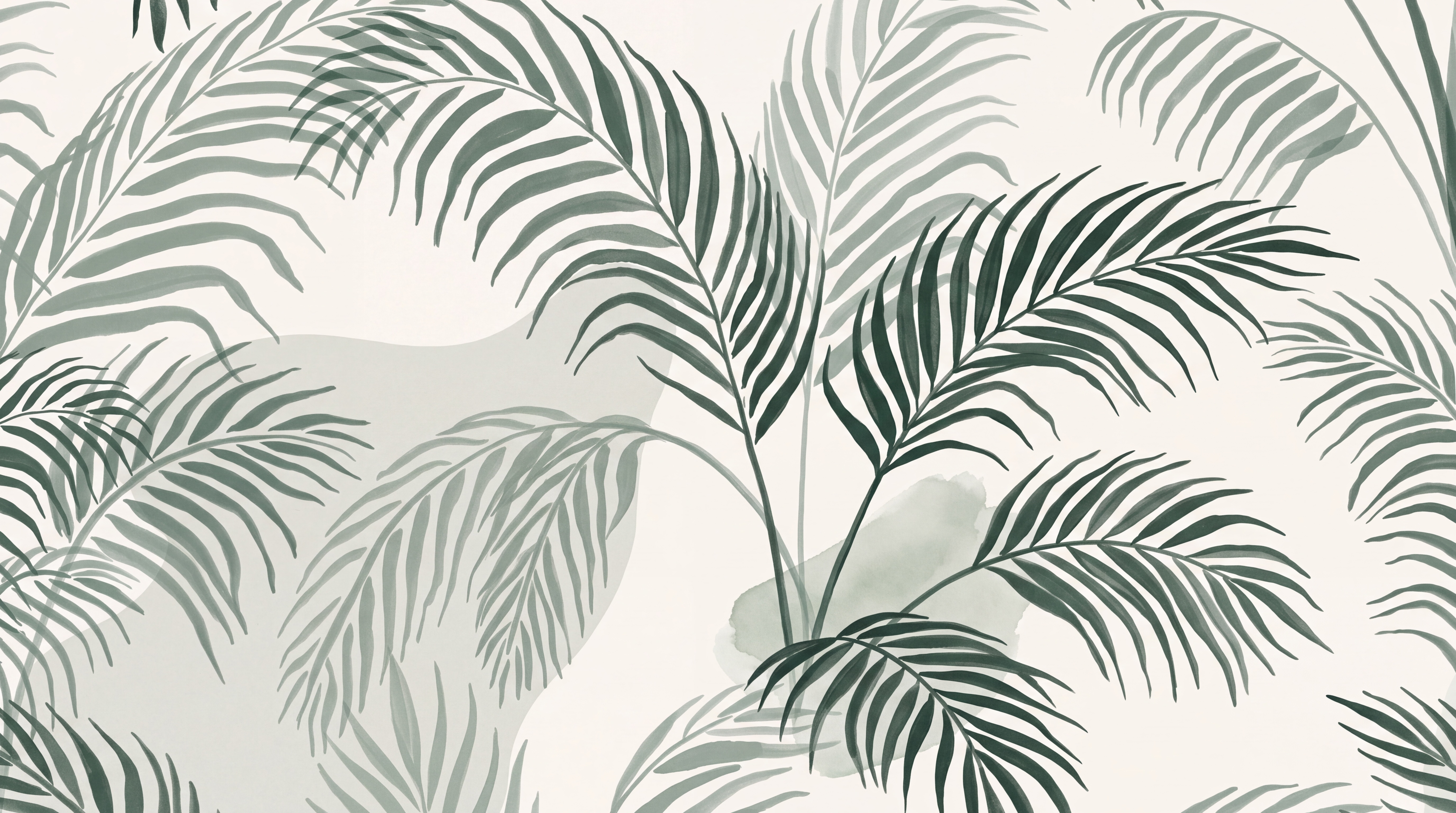 Green Palm Artful Tropical Wallpaper Mural, Peel-and-stick Finish