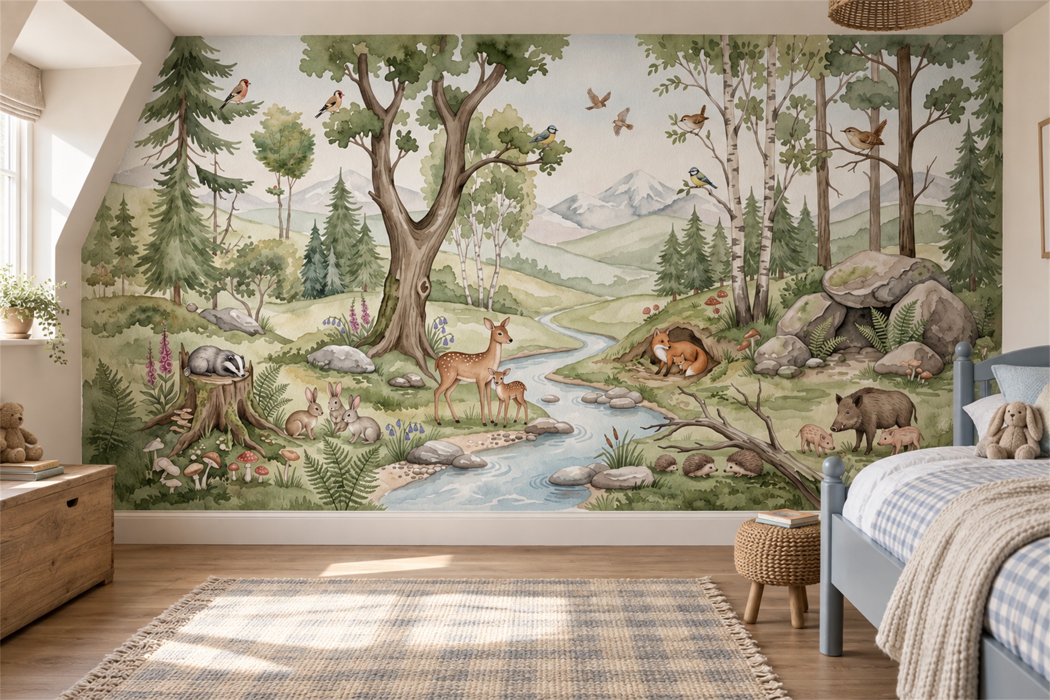 Sage Scenic Scenic Textured Wallpaper Mural Feature-wall-wallpaper-murals, Peel-and-stick Finish