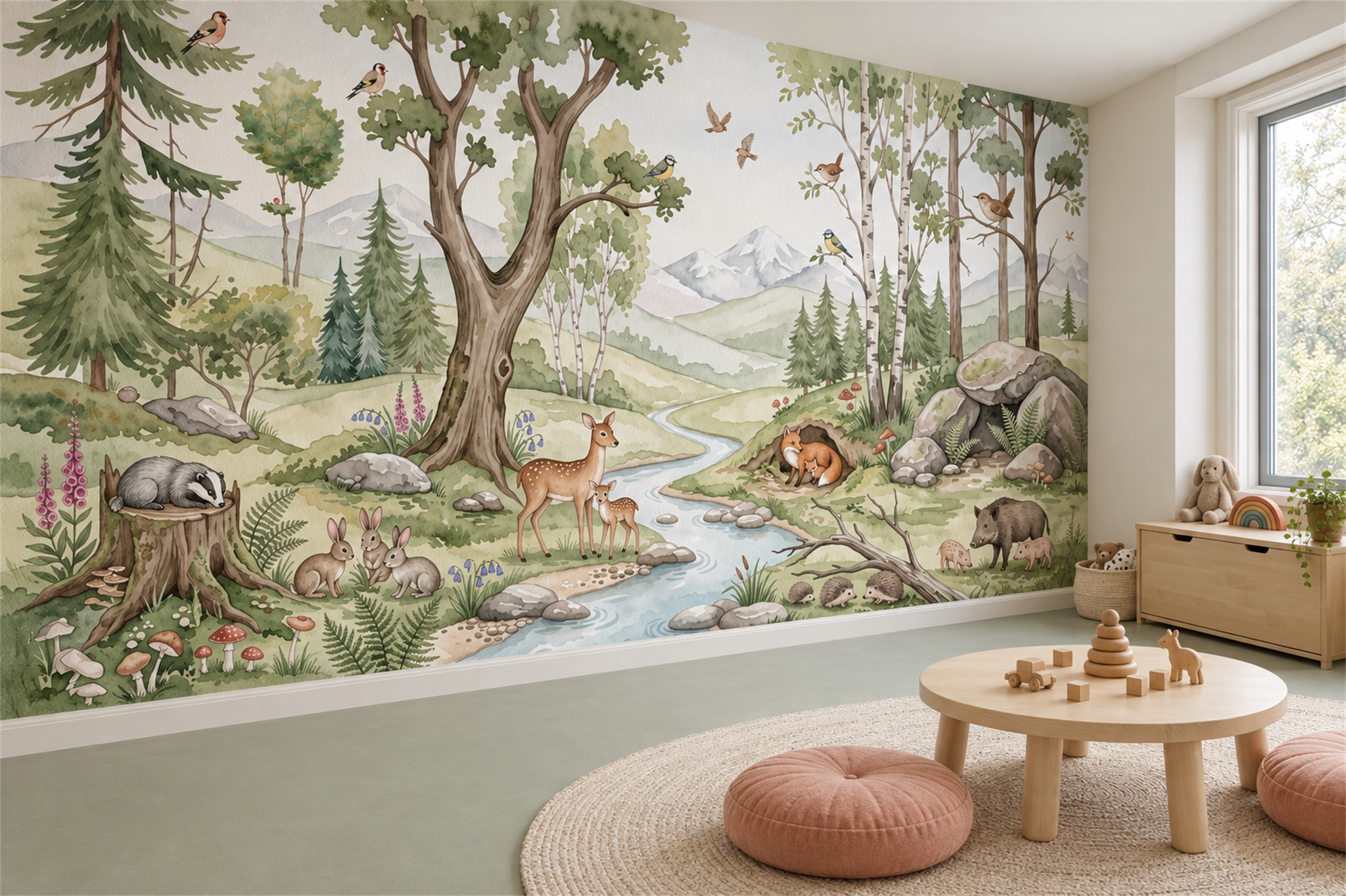 Sage Scenic Scenic Textured Wallpaper Mural Dining-room-wallpaper-murals, Peel-and-stick Finish