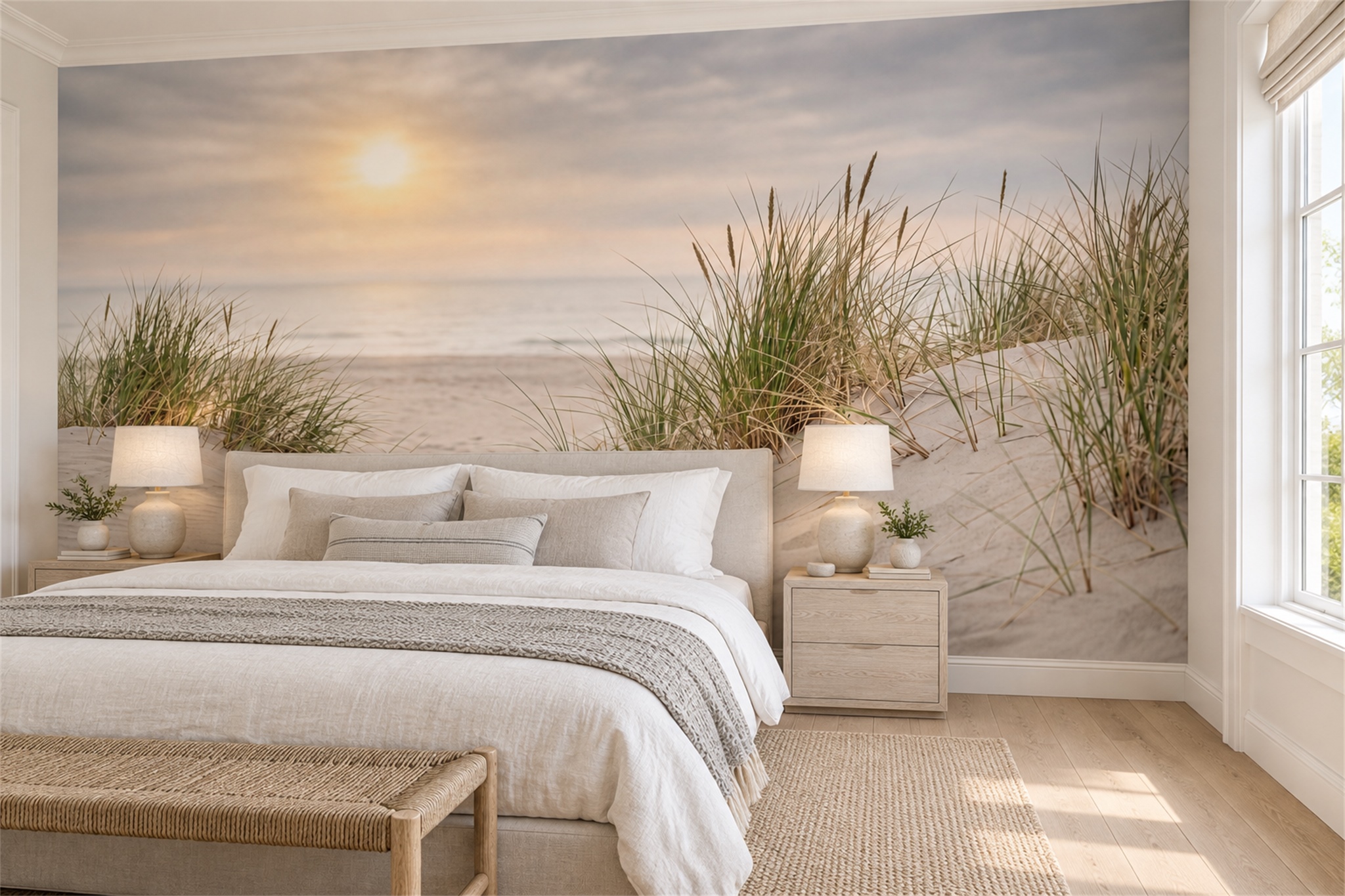 Beige Pattern Decorative Painterly Wallpaper Mural Feature-wall-wallpaper-murals, Peel-and-stick Finish