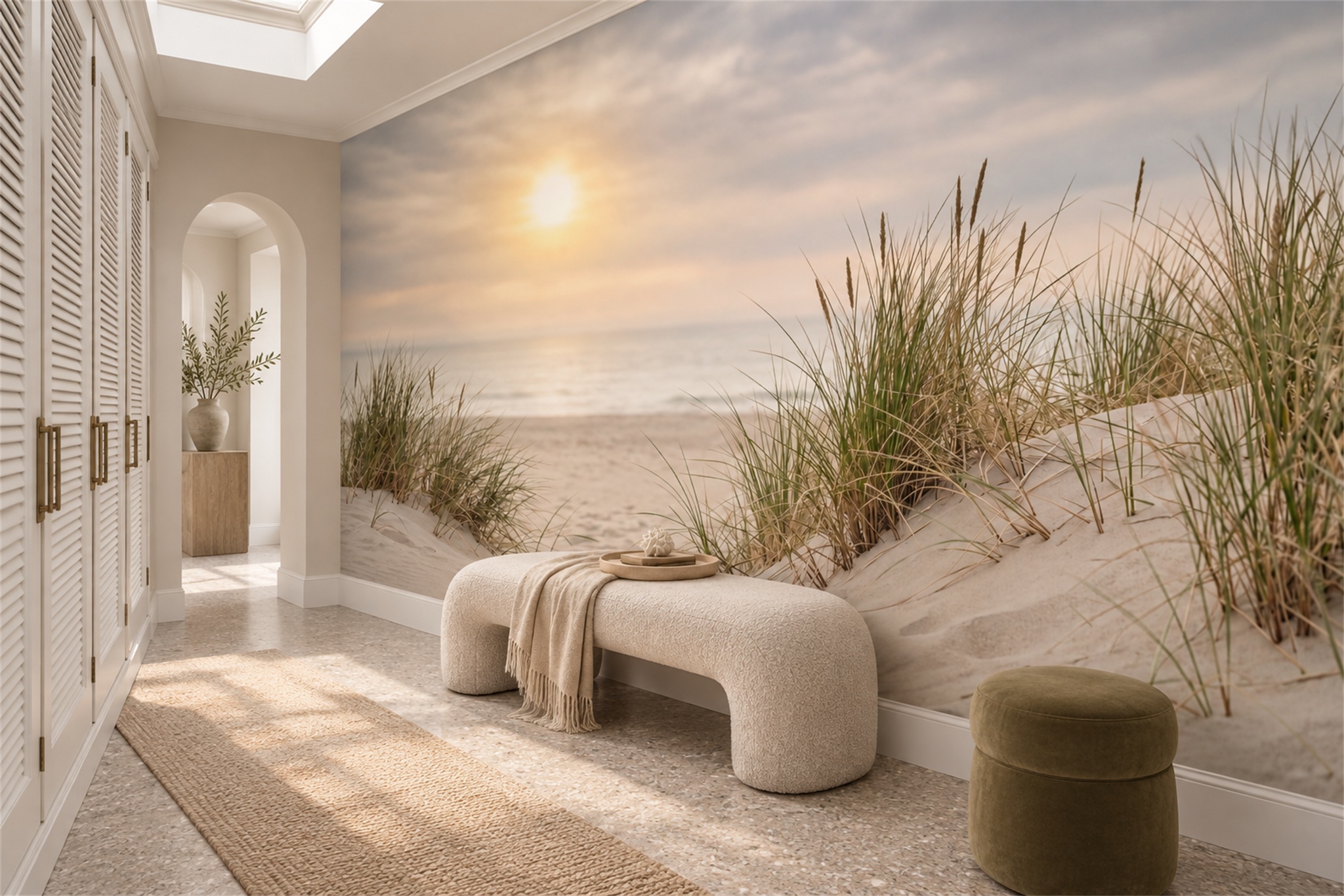 Beige Pattern Decorative Painterly Wallpaper Mural Feature-wall-wallpaper-murals, Peel-and-stick Finish