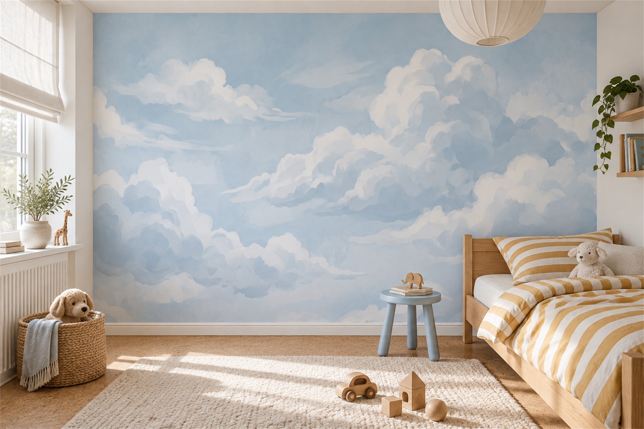 Blue Clouds Artful Atmospheric Wallpaper Mural Accent-wall-wallpaper-murals, Peel-and-stick Finish