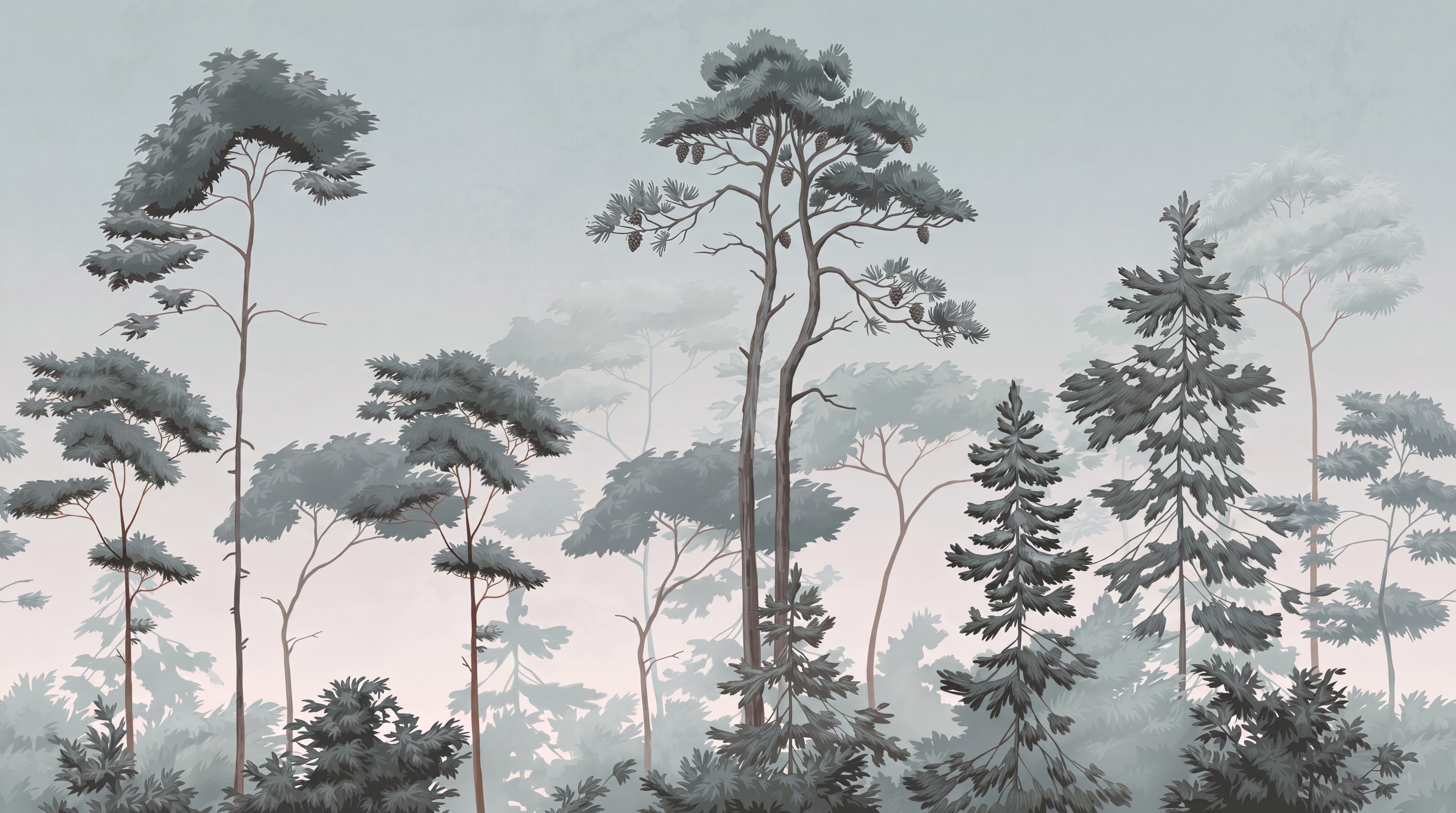 Grey Misty Artful Layered Wallpaper Mural, Peel-and-stick Finish