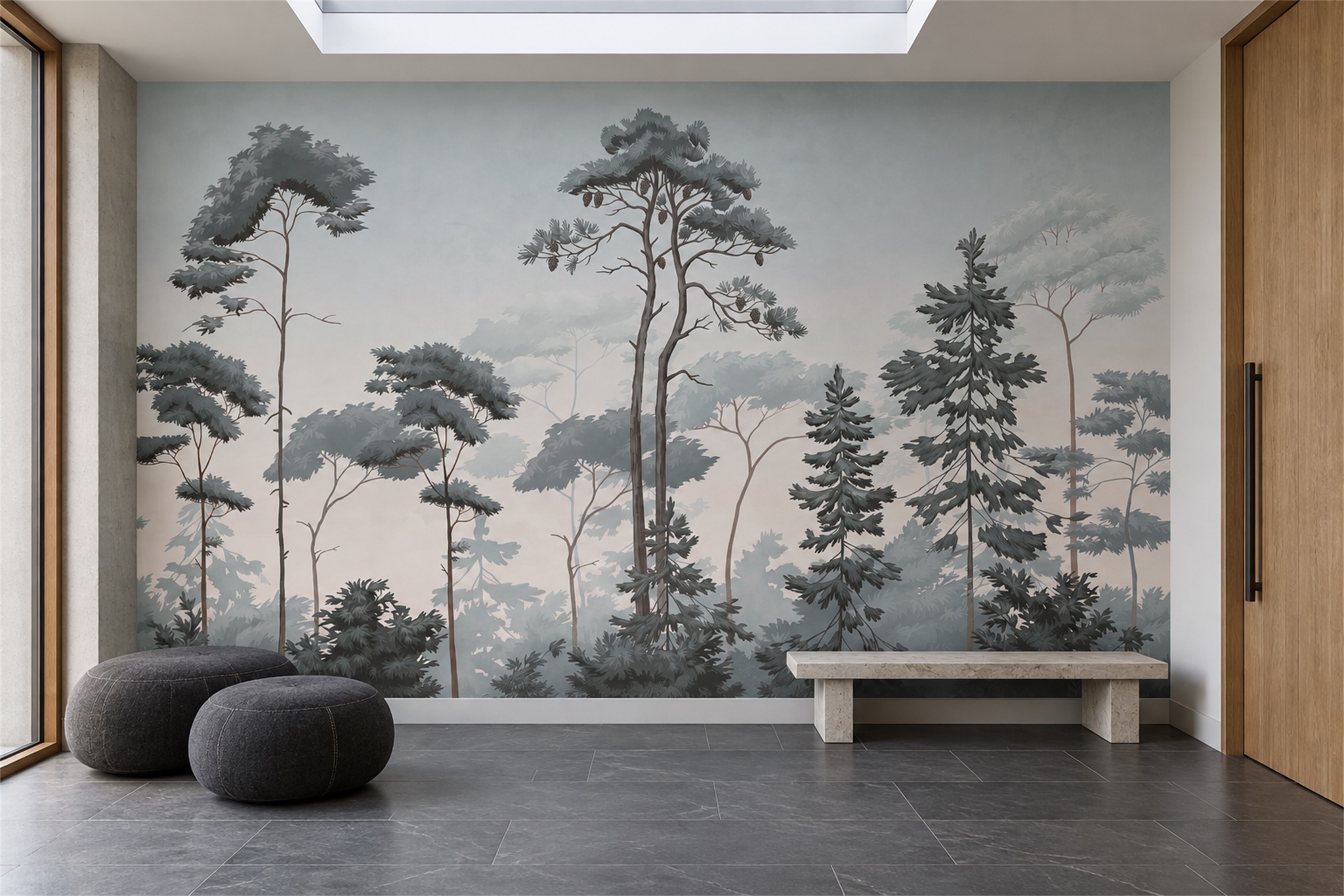 Grey Misty Artful Layered Wallpaper Mural Accent-wall-wallpaper-murals, Peel-and-stick Finish