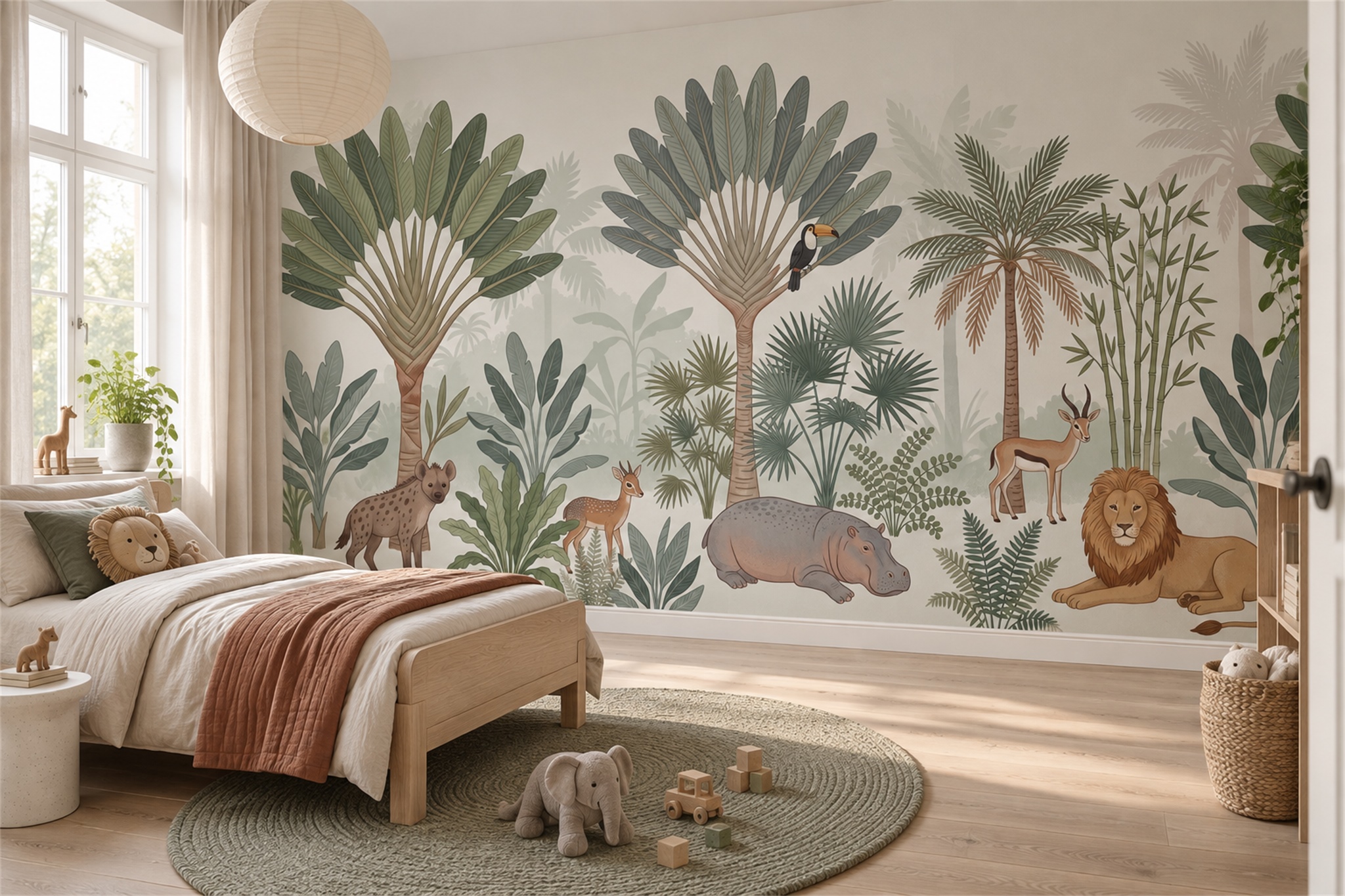 Sage Toile Artful Wallpaper Mural Accent-wall-wallpaper-murals, Peel-and-stick Finish