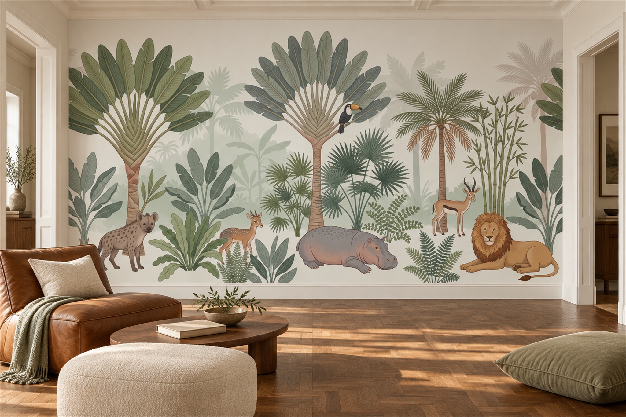 Sage Toile Artful Wallpaper Mural Home-office-wallpaper-murals, Peel-and-stick Finish