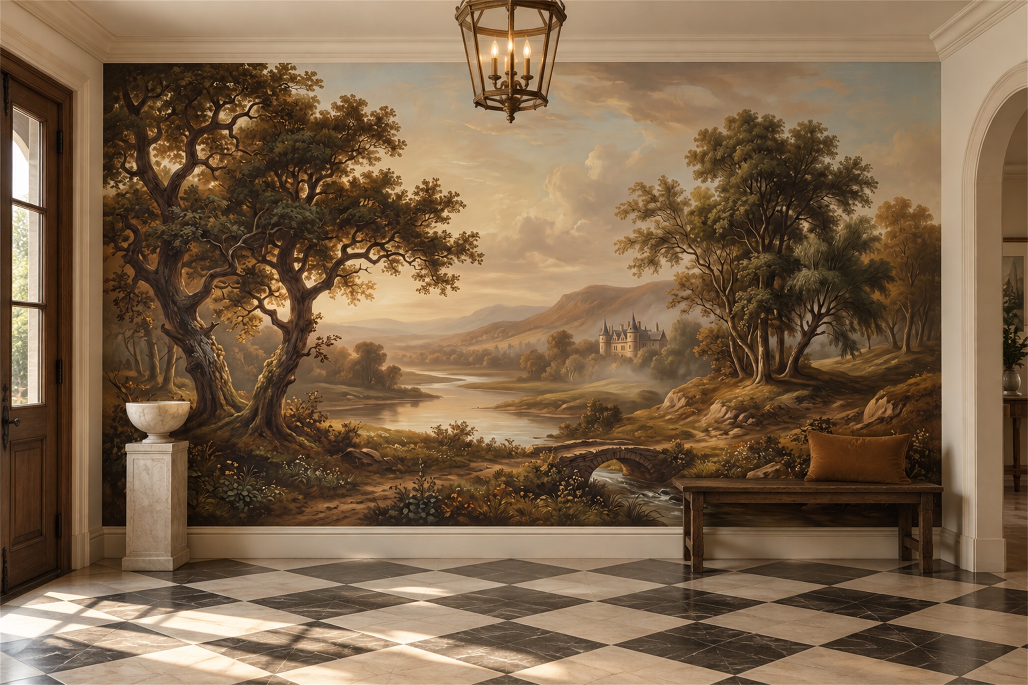 Gold Landscape Scenic Decorative Wallpaper Mural Accent-wall-wallpaper-murals, Peel-and-stick Finish