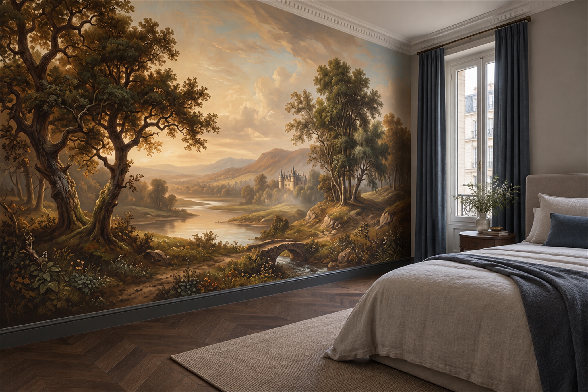 Gold Landscape Scenic Decorative Wallpaper Mural Bedroom-wallpaper-murals, Peel-and-stick Finish