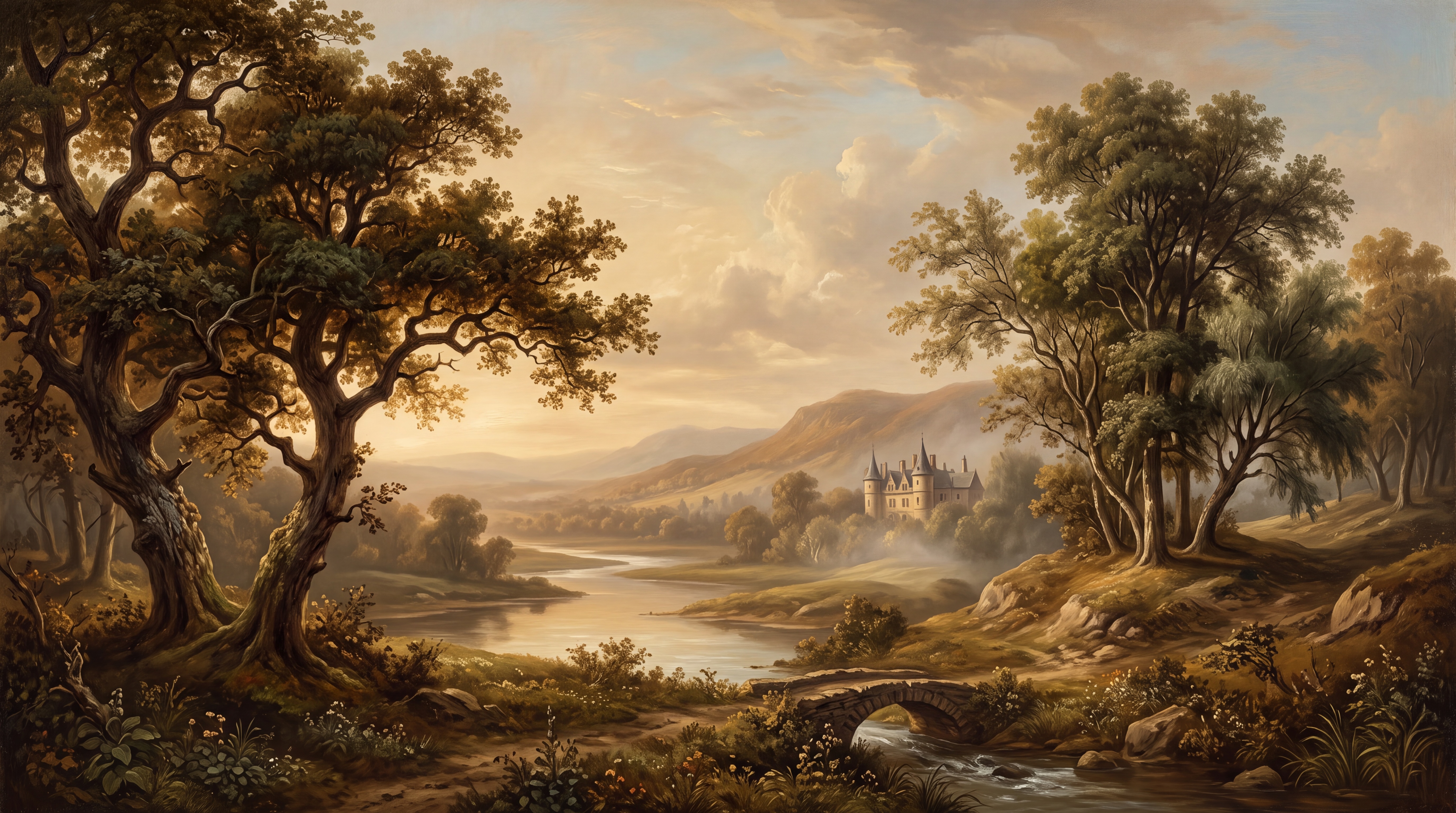 Gold Landscape Scenic Decorative Wallpaper Mural Dining-room-wallpaper-murals, Peel-and-stick Finish