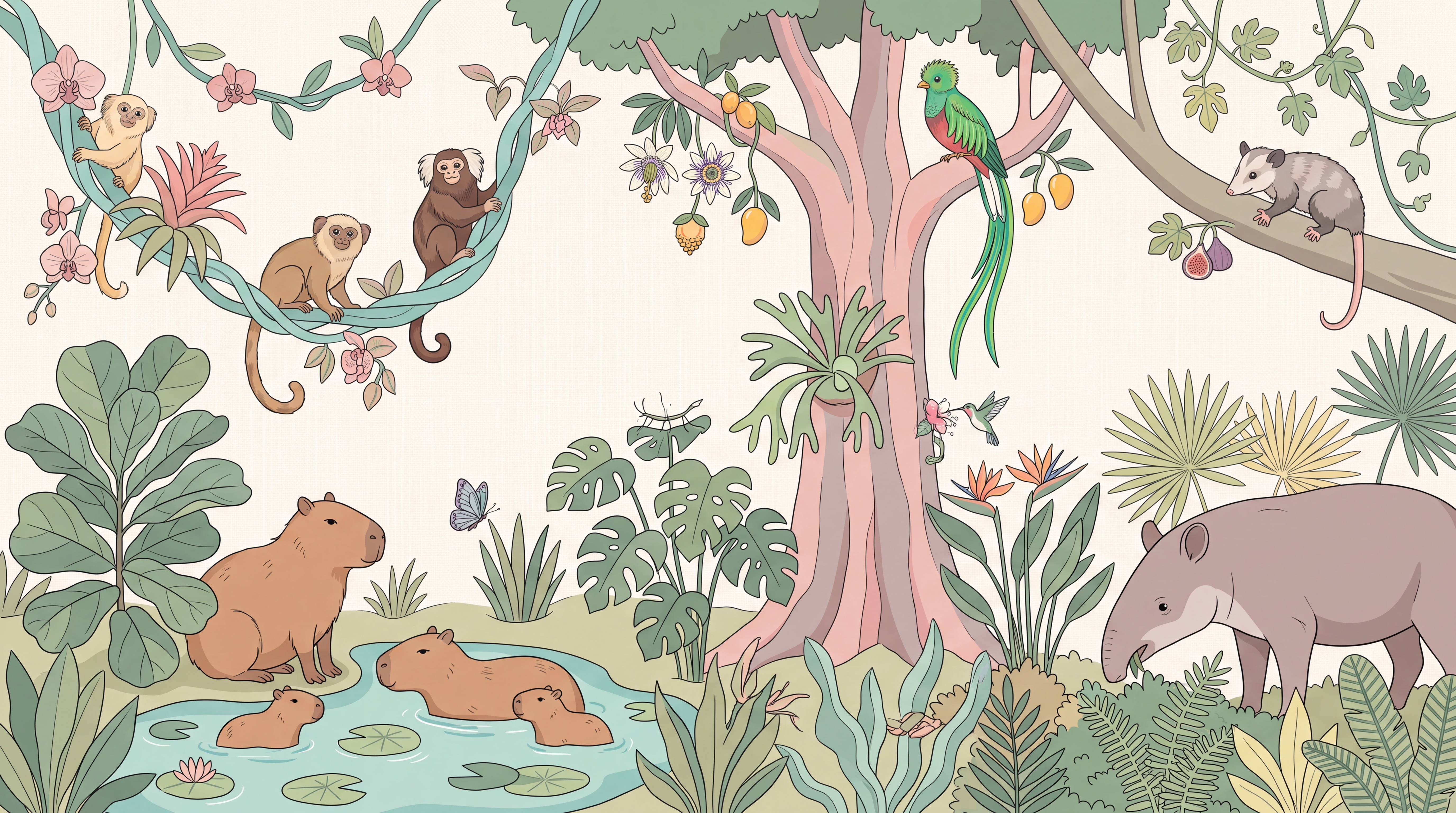 Sage Tropical Artful Jungle Wallpaper Mural, Shown In A Nursery, Peel-and-stick Finish