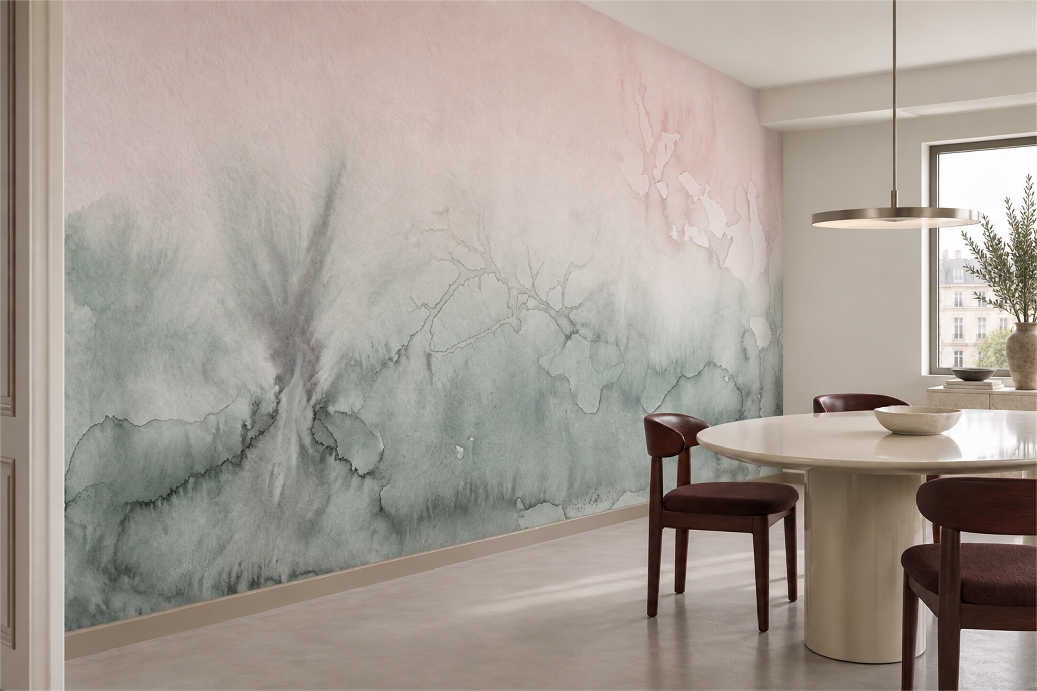 Pink Washed Artful Wallpaper Mural Bedroom-wallpaper-murals, Peel-and-stick Finish
