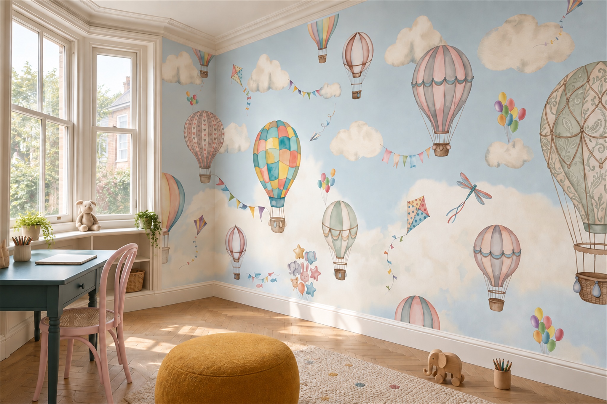 Blue Pattern Decorative Wallpaper Mural Layered Measured Wallpaper Mural Home-office-wallpaper-murals, Shown In A Home Office, Peel-and-stick Finish