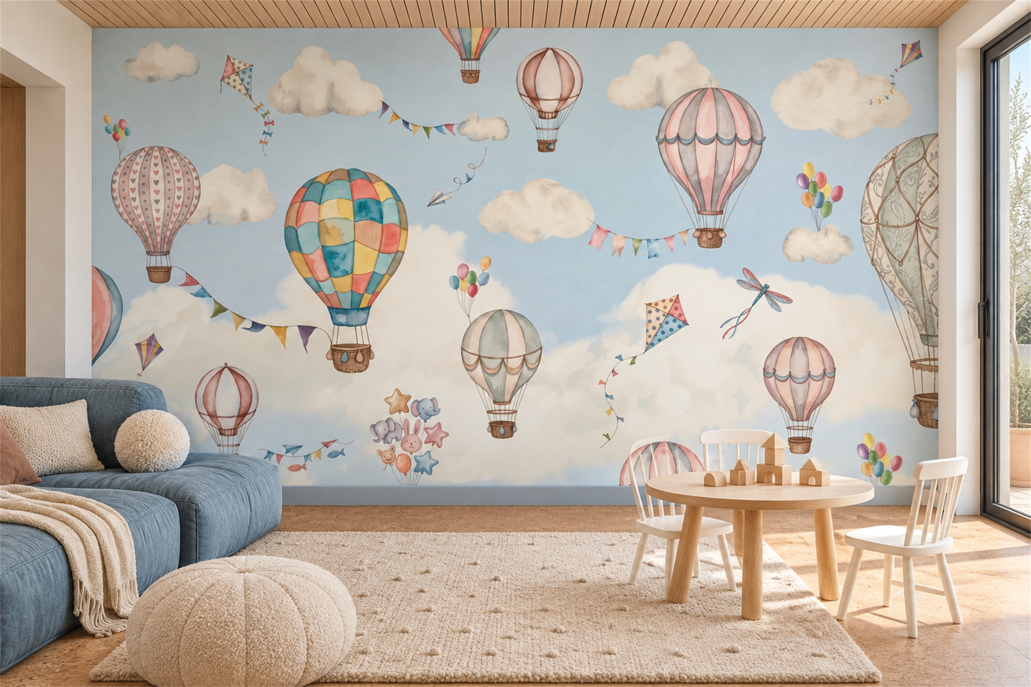 Blue Pattern Decorative Wallpaper Mural Layered Measured Wallpaper Mural, Peel-and-stick Finish