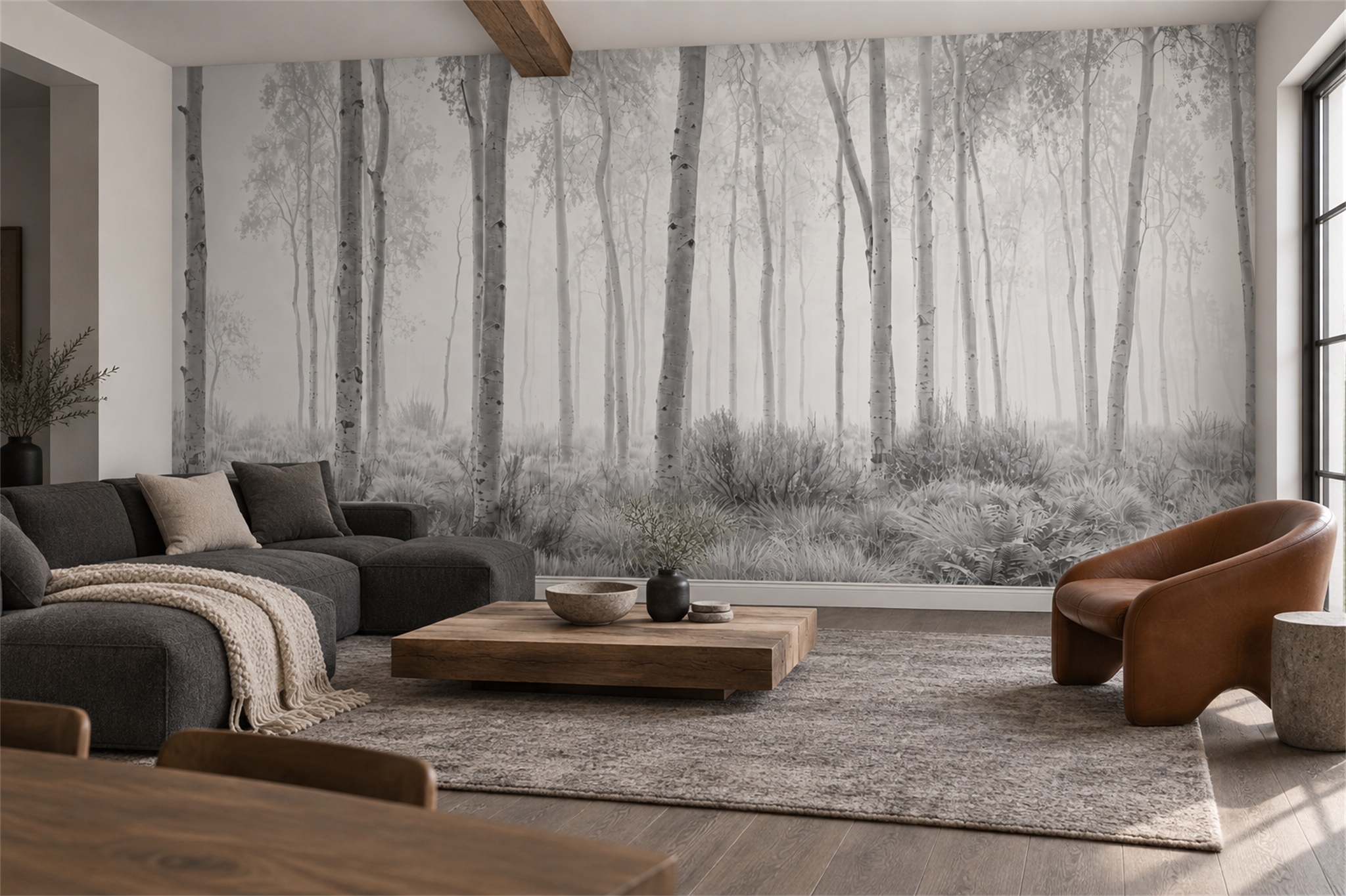 Grey Scenic Scenic Organic Wallpaper Mural Accent-wall-wallpaper-murals, Peel-and-stick Finish