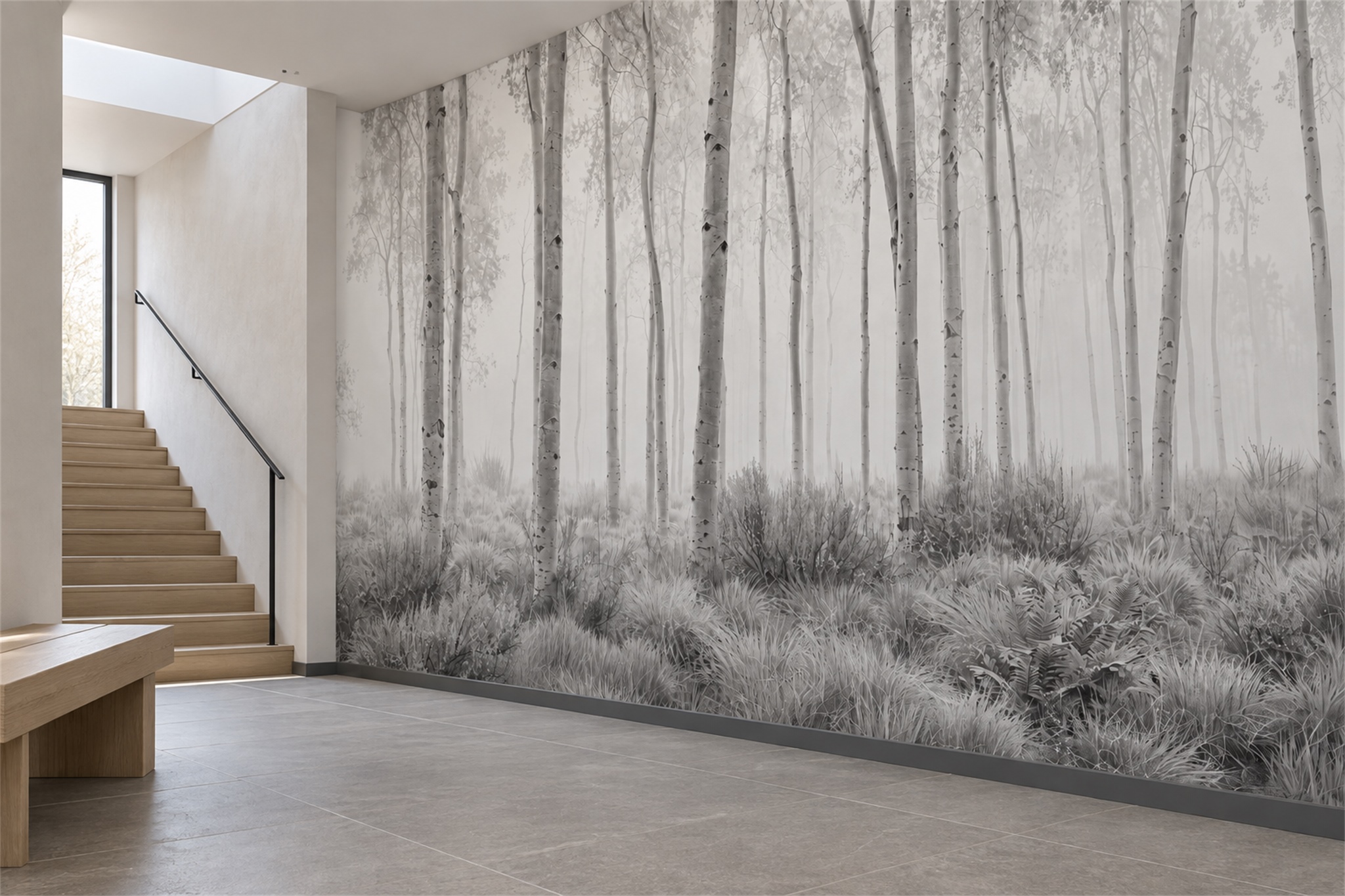 Grey Scenic Scenic Organic Wallpaper Mural Feature-wall-wallpaper-murals, Peel-and-stick Finish