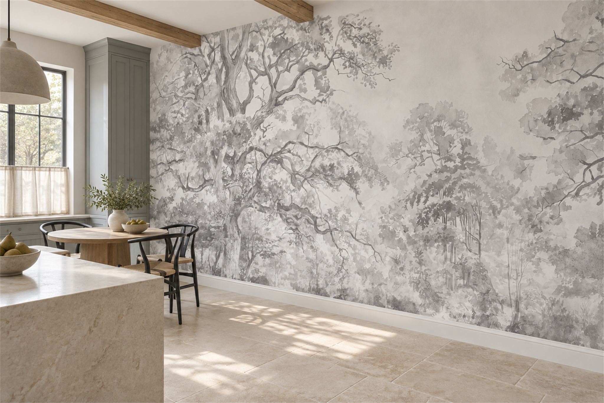 Grey Pattern Decorative Wallpaper Mural Layered Marks Wallpaper Mural Home-office-wallpaper-murals, Peel-and-stick Finish