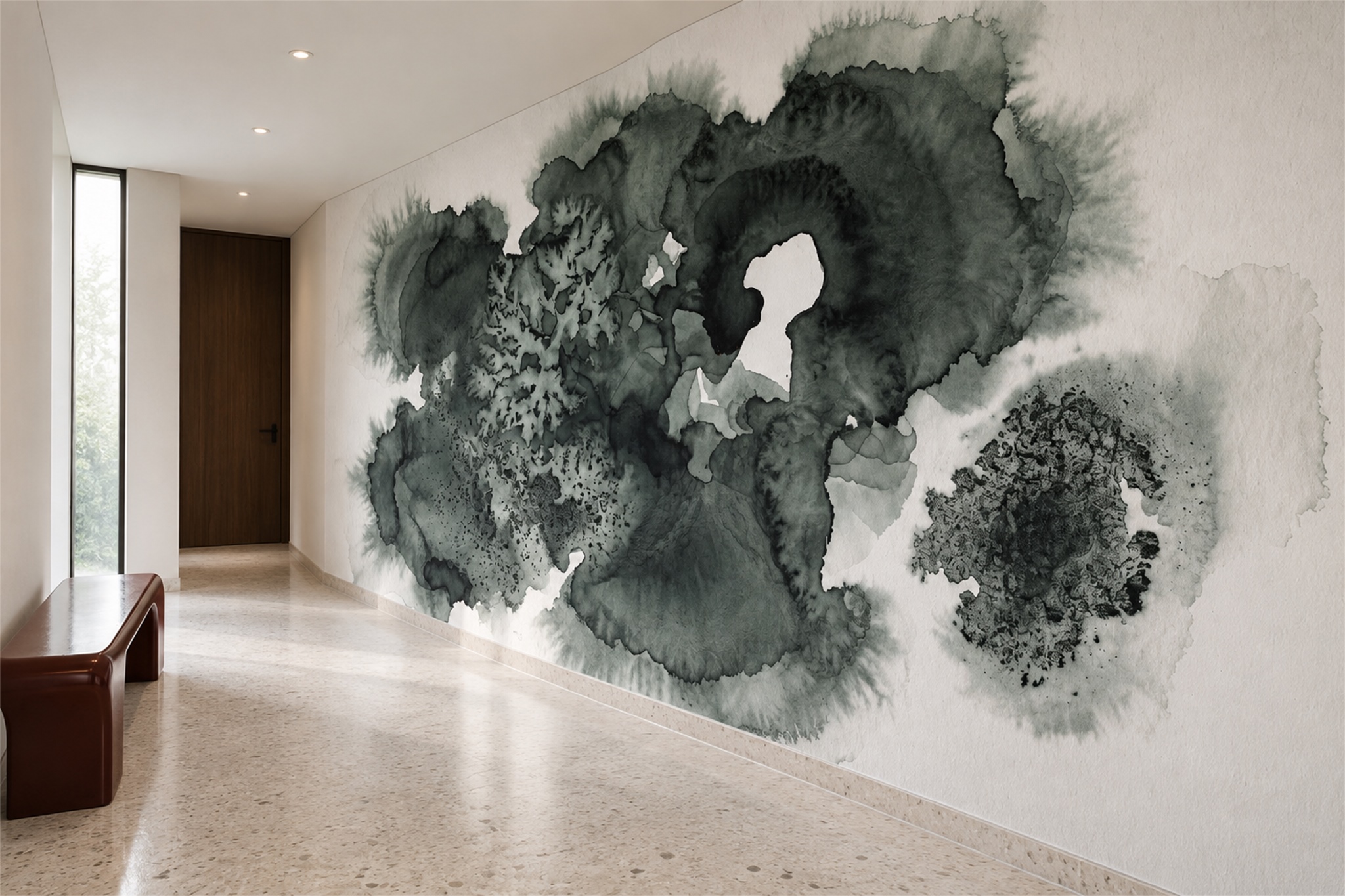 Green Fluid Artful Wallpaper Mural Hallway-wallpaper-murals, Peel-and-stick Finish