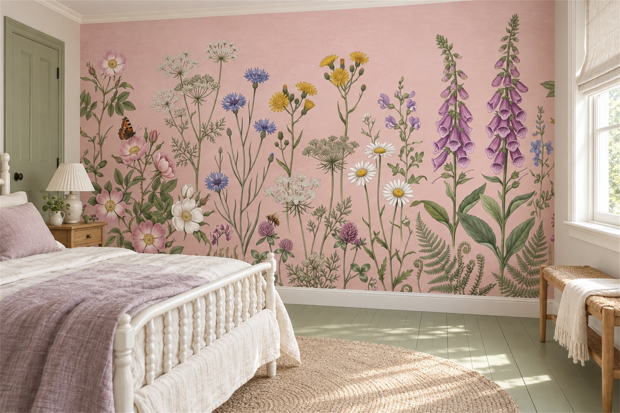 Pink Pattern Decorative Wallpaper Mural Layered Painterly Wallpaper Bedroom-wallpaper-murals, Peel-and-stick Finish