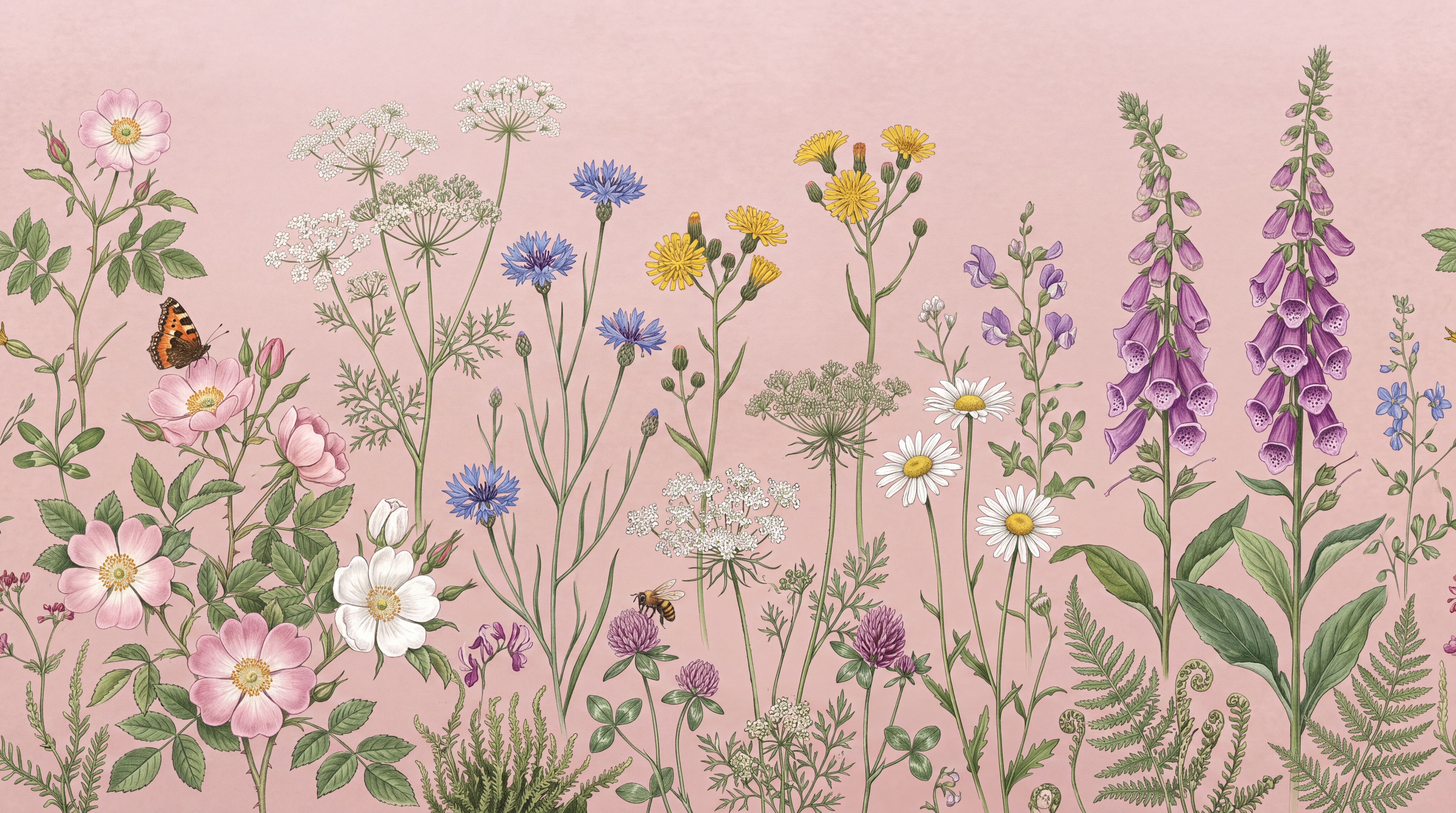 Pink Pattern Decorative Wallpaper Mural Layered Painterly Wallpaper, Peel-and-stick Finish