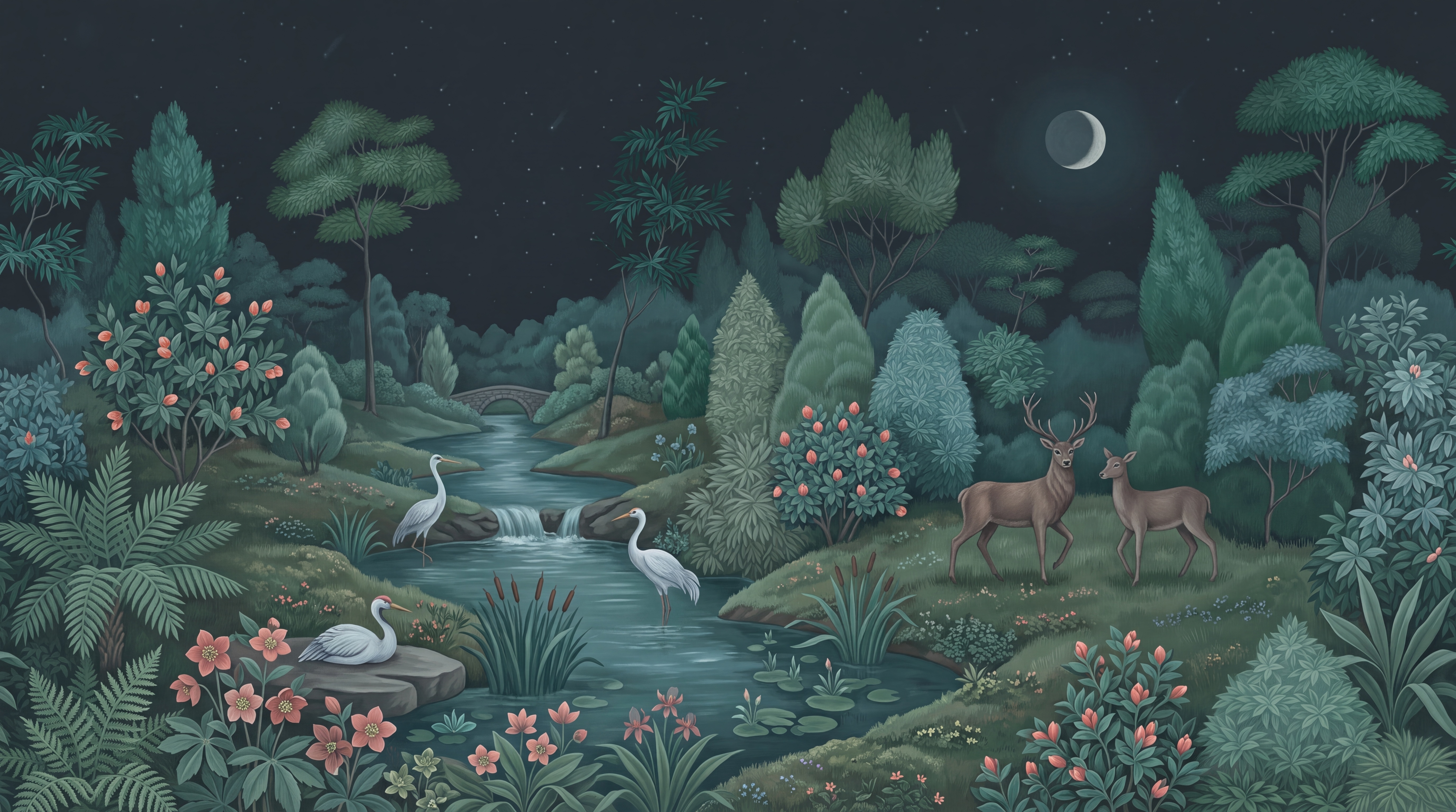 Teal Woodland Scenic Decorative Wallpaper Mural, Peel-and-stick Finish